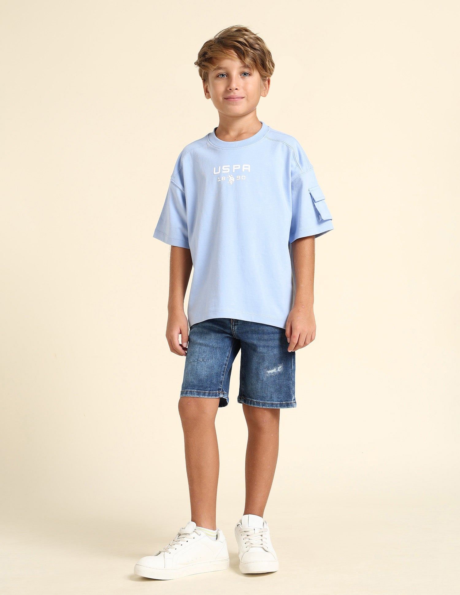 Boys Regular Fit Solid T-Shirt Light Blue - U.S. POLO ASSN. | Large