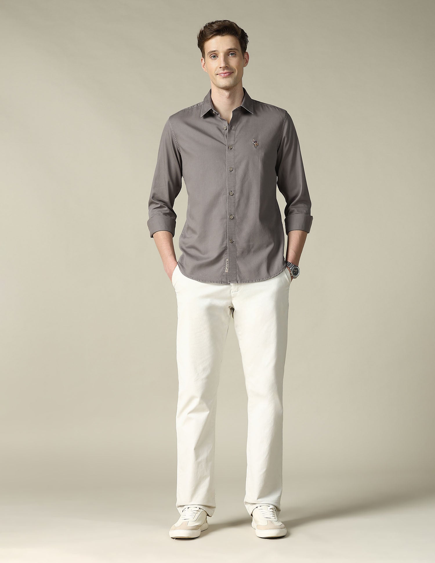 Twill Regular Fit Shirt Brown - U.S. Polo Assn. India | Large