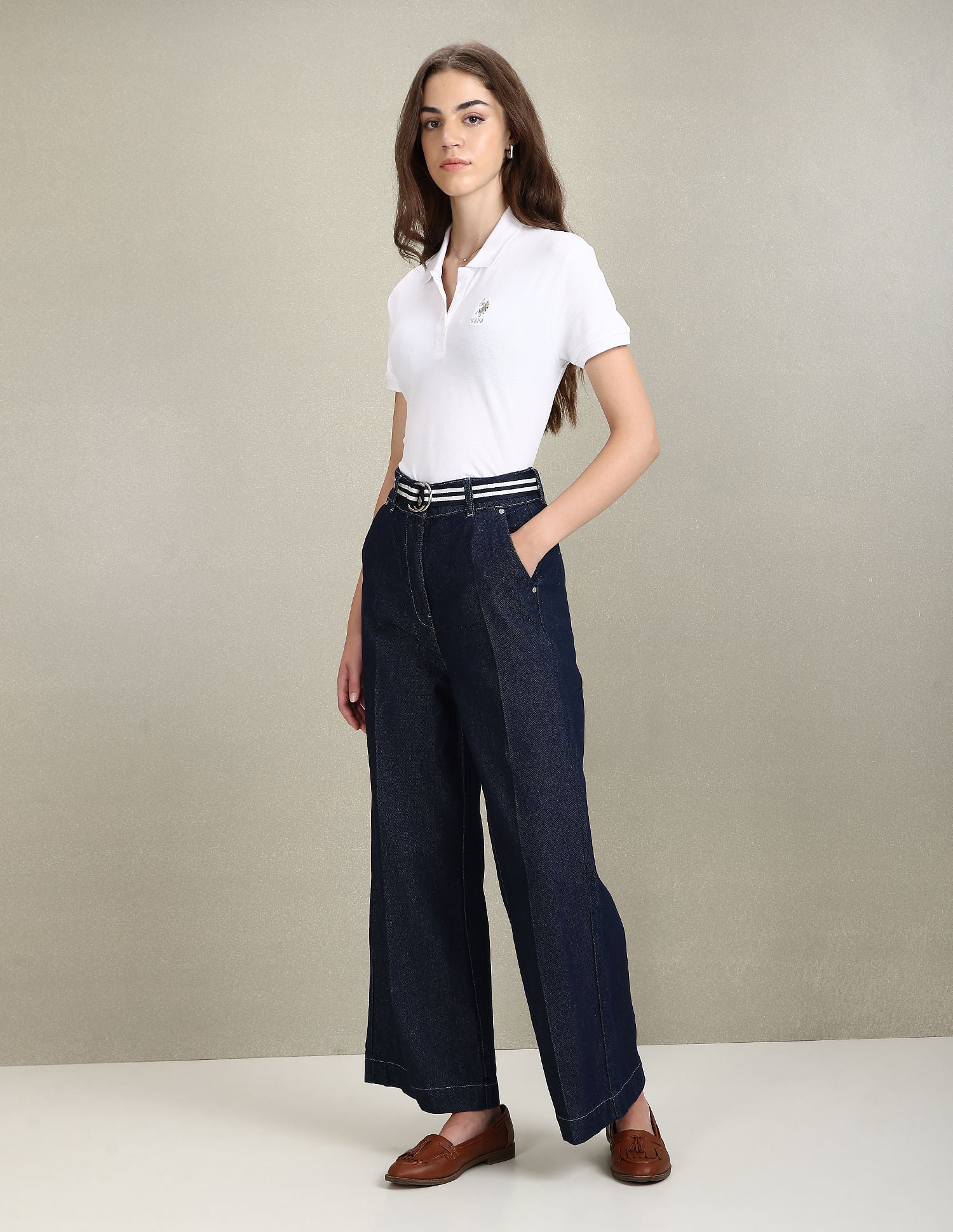 Boxy Crop Polo Shirt White - U.S. POLO ASSN. | Large