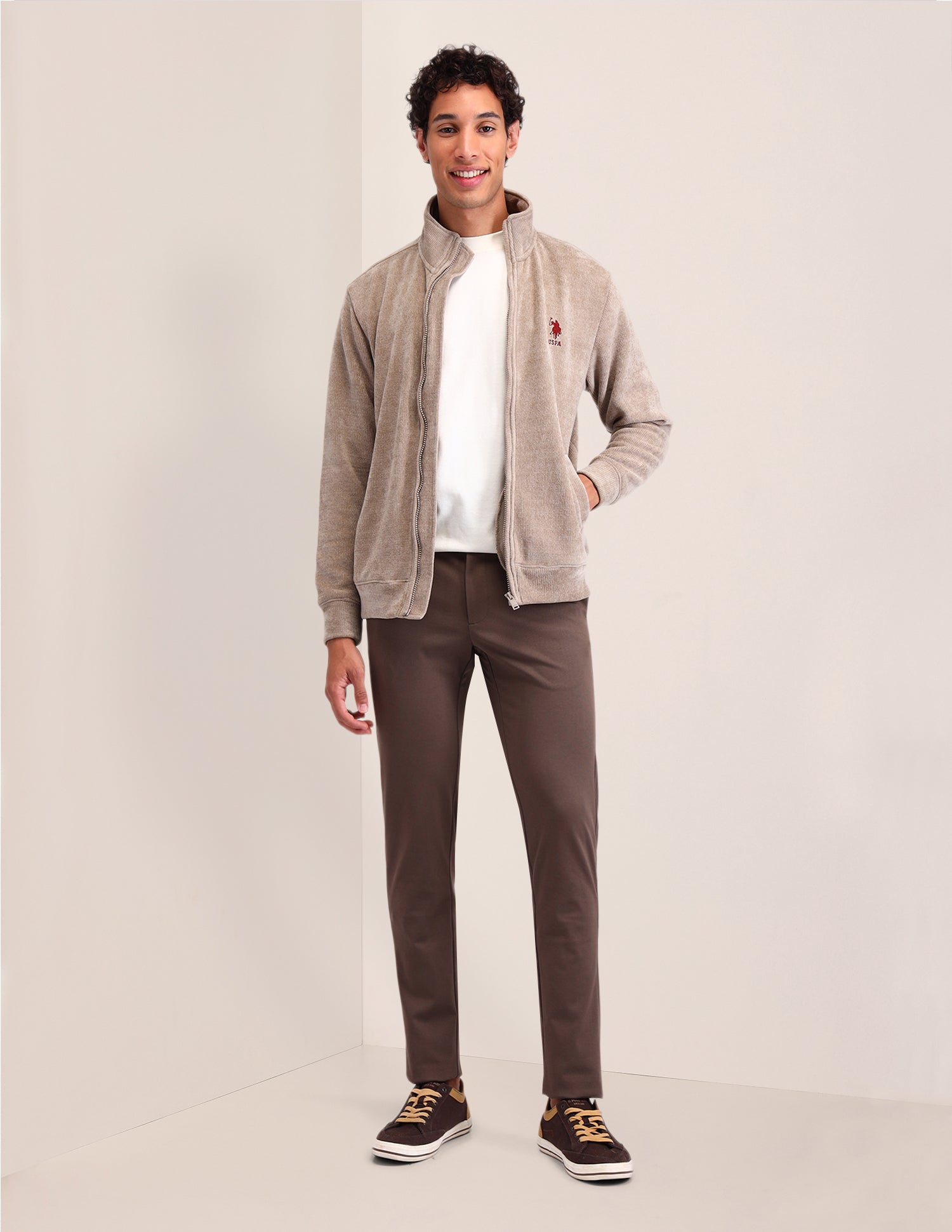 Textured Regular Fit Sweatshirt Light Brown - U.S. POLO ASSN. | Large