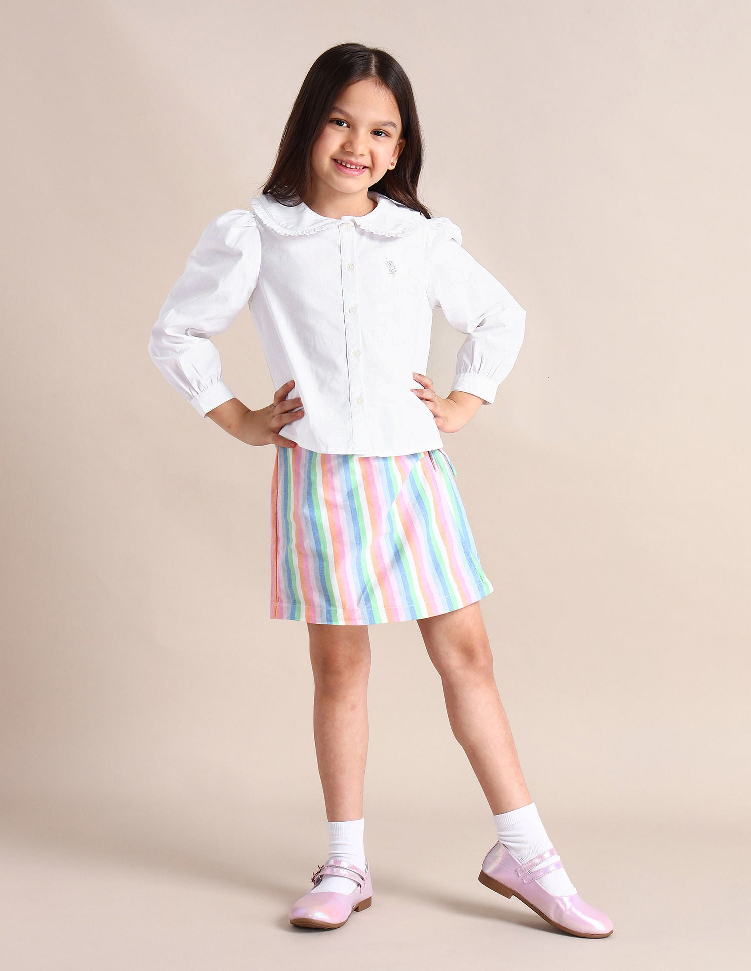 Girls Peter Pan Collar Regular Top Off White - U.S. POLO ASSN. | Large