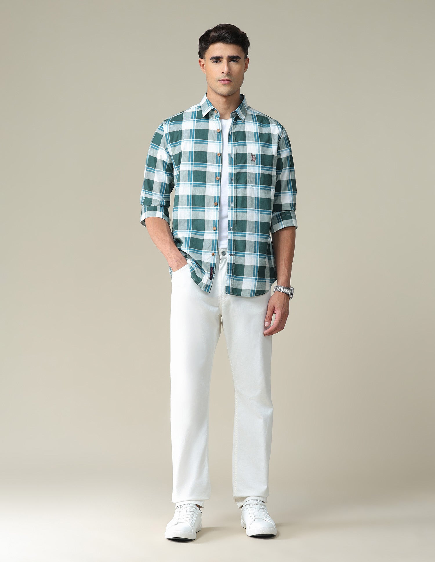 Tartan Check Cotton Shirt Green - U.S. POLO ASSN. | Large