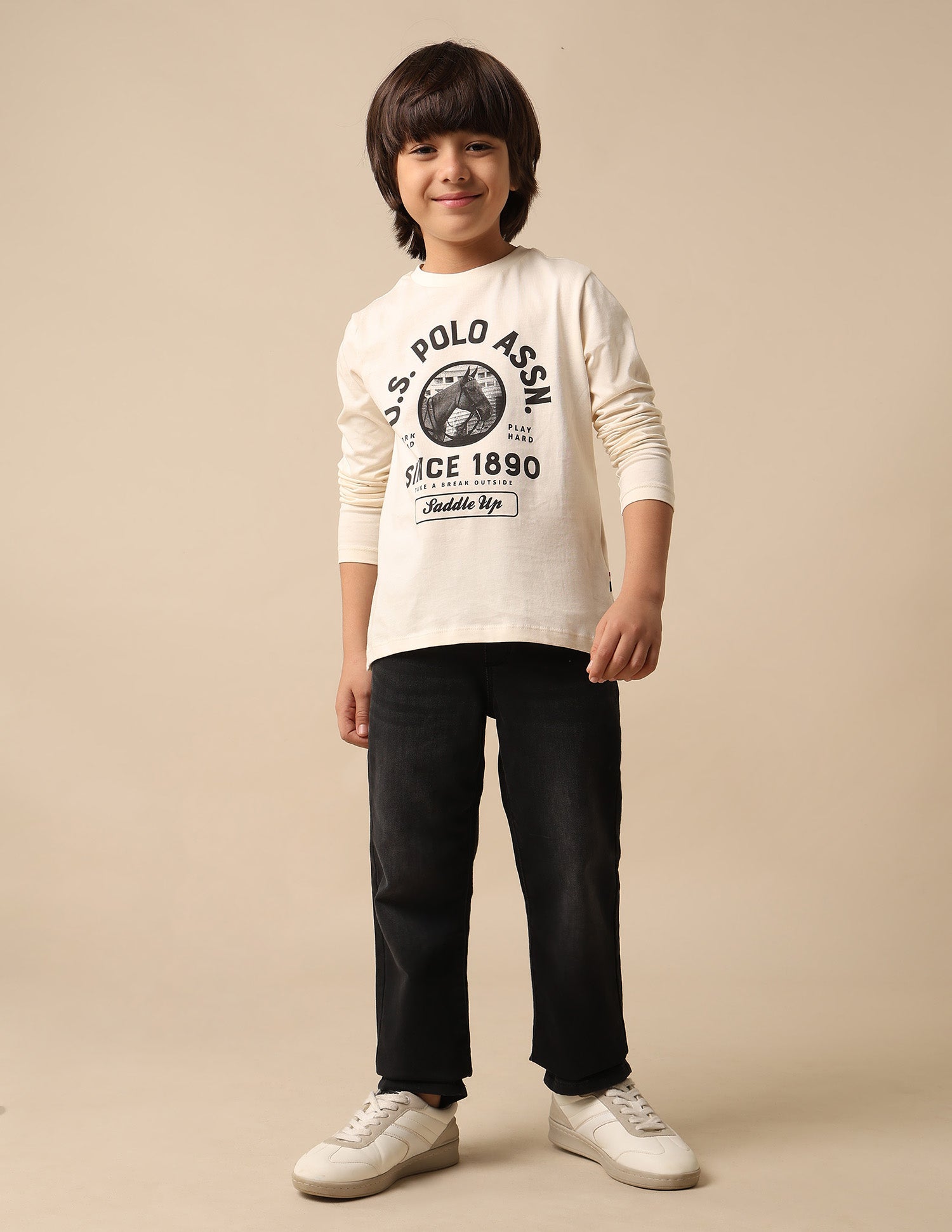 Boys Graphic Brand Printed Regular Fit T Shirt Off White - U.S. POLO ASSN. | Large