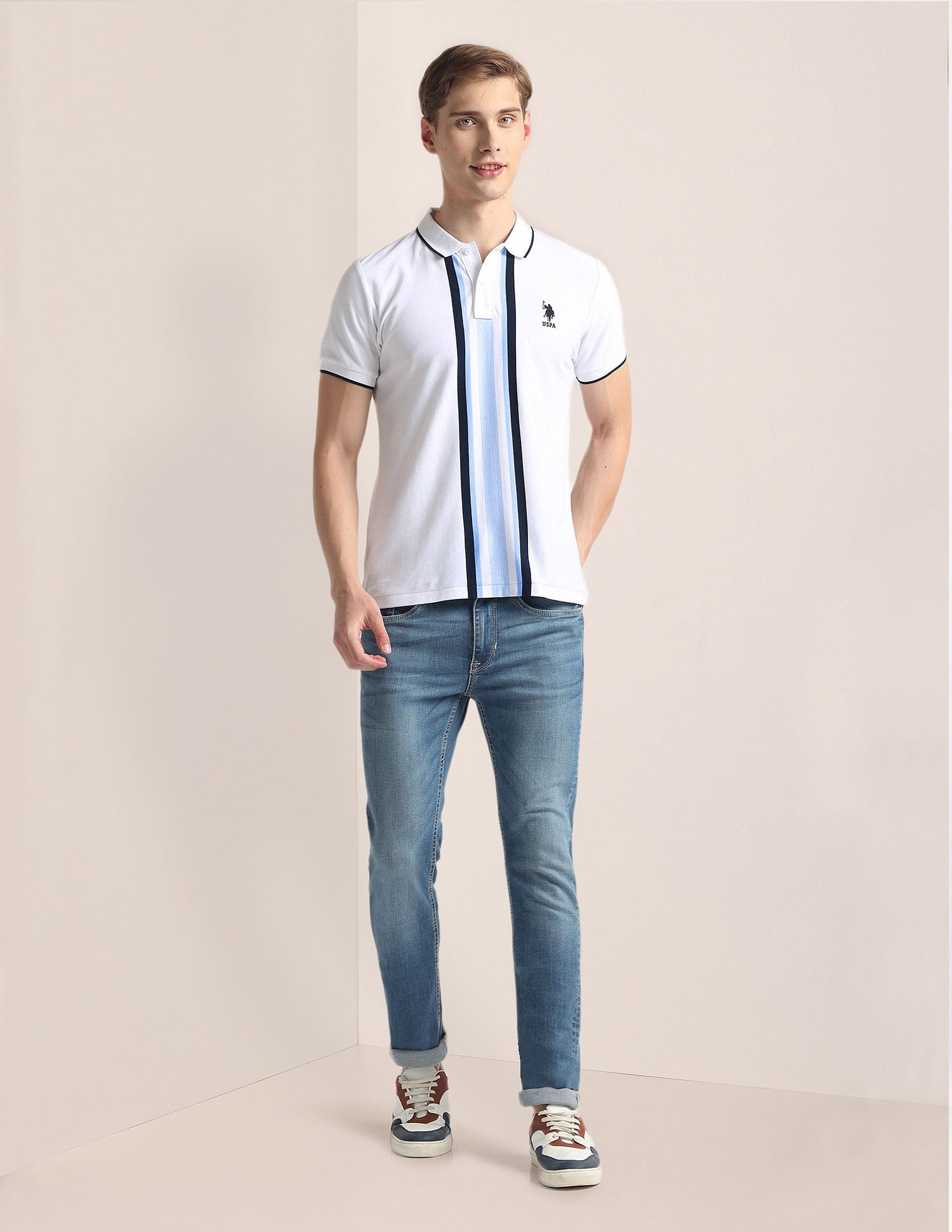 Vertical Stripe Pique Polo Shirt White - U.S. Polo Assn. India | Large
