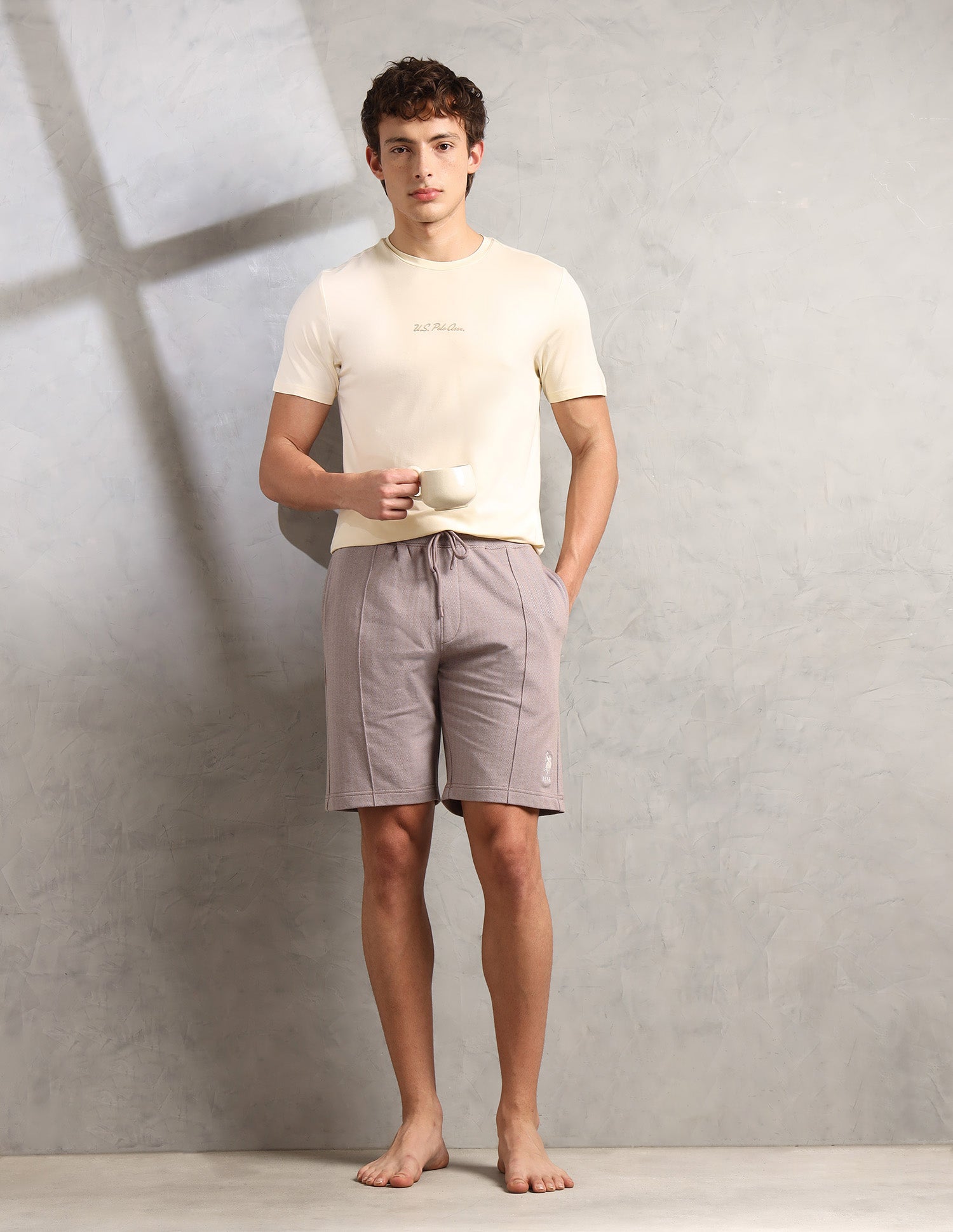 Chevron Slim Fit PS004-PL Lounge Shorts - Pack of 1 Moon Light Coco Mocha - U.S. Polo Assn. India | Large