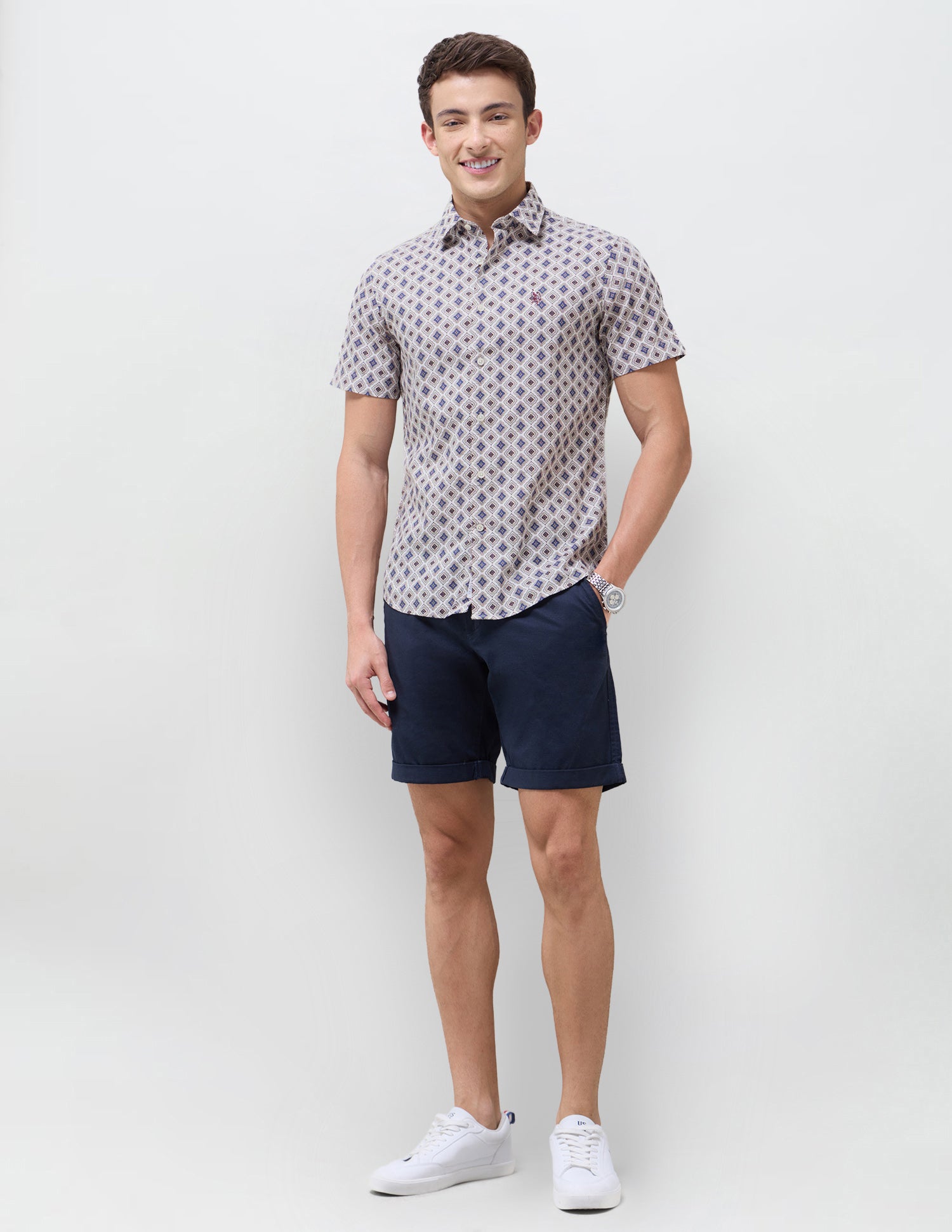 Geometric Printed Regular Fit Shirt Brown - U.S. Polo Assn. India | Large