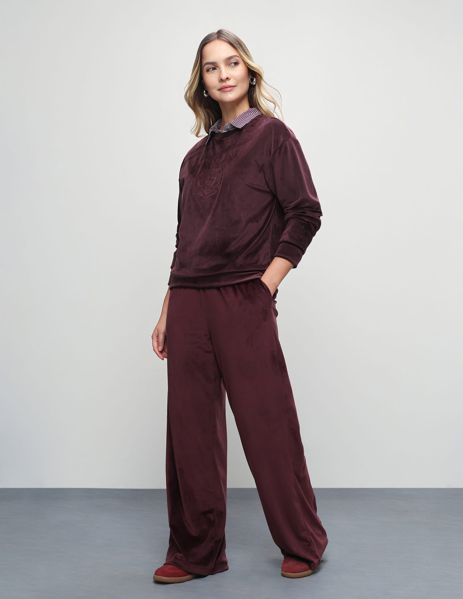 Brand Embroidered Relaxed Fit Sweatshirt Wine - U.S. Polo Assn. India | Large