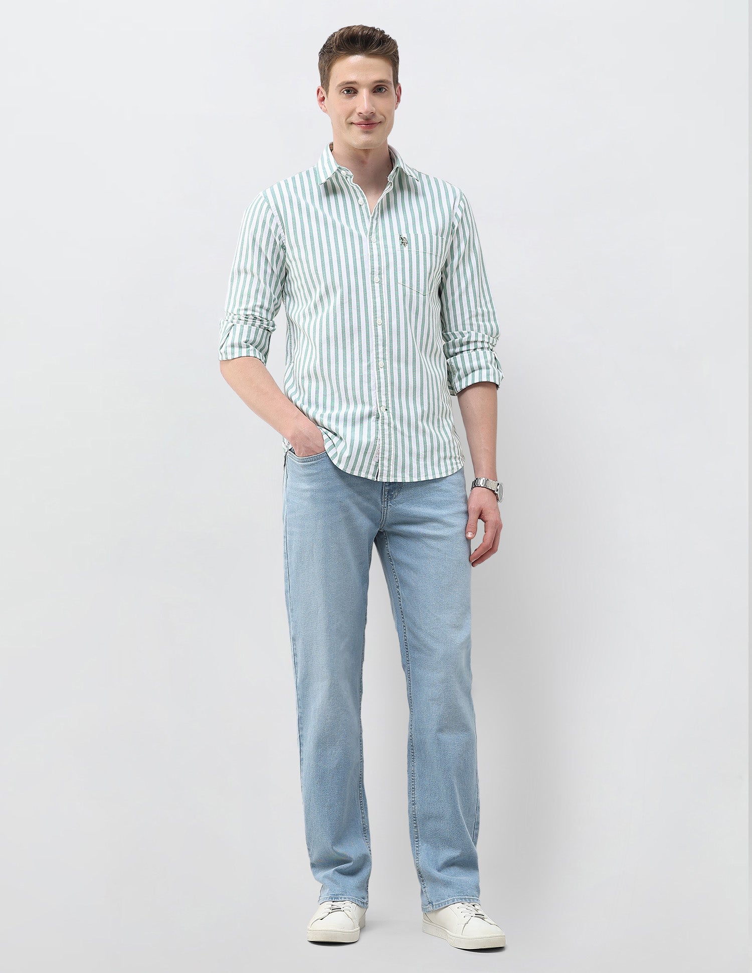 Oxford Vertical Striped Shirt Grey - U.S. Polo Assn. India | Large