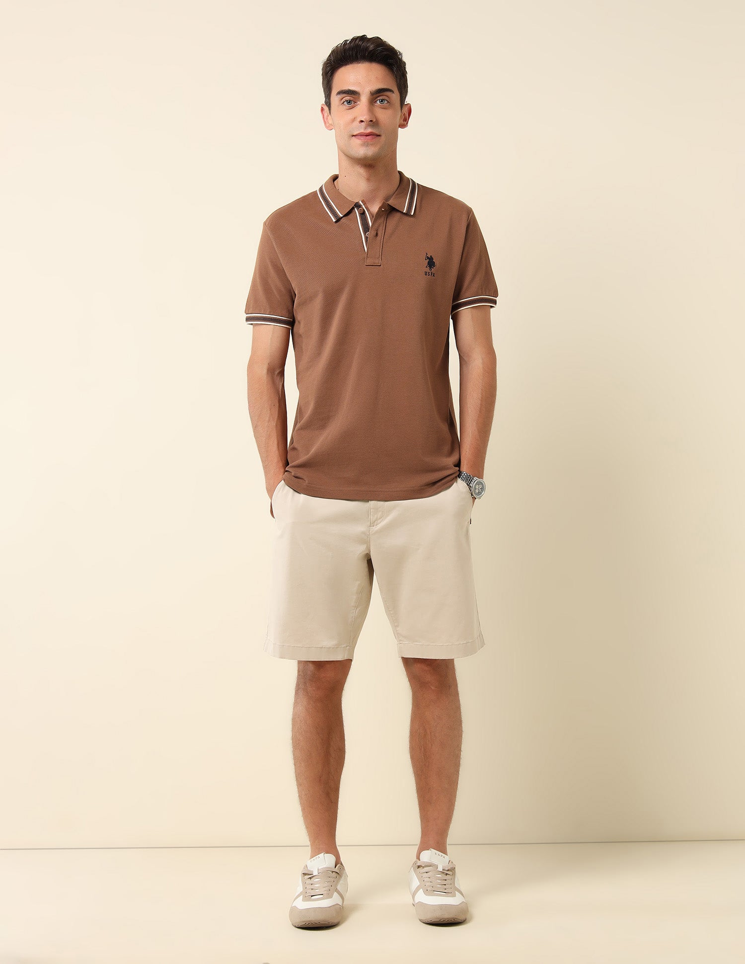 Pure Cotton Slim Fit Polo Shirt Light Brown - U.S. Polo Assn. India | Large