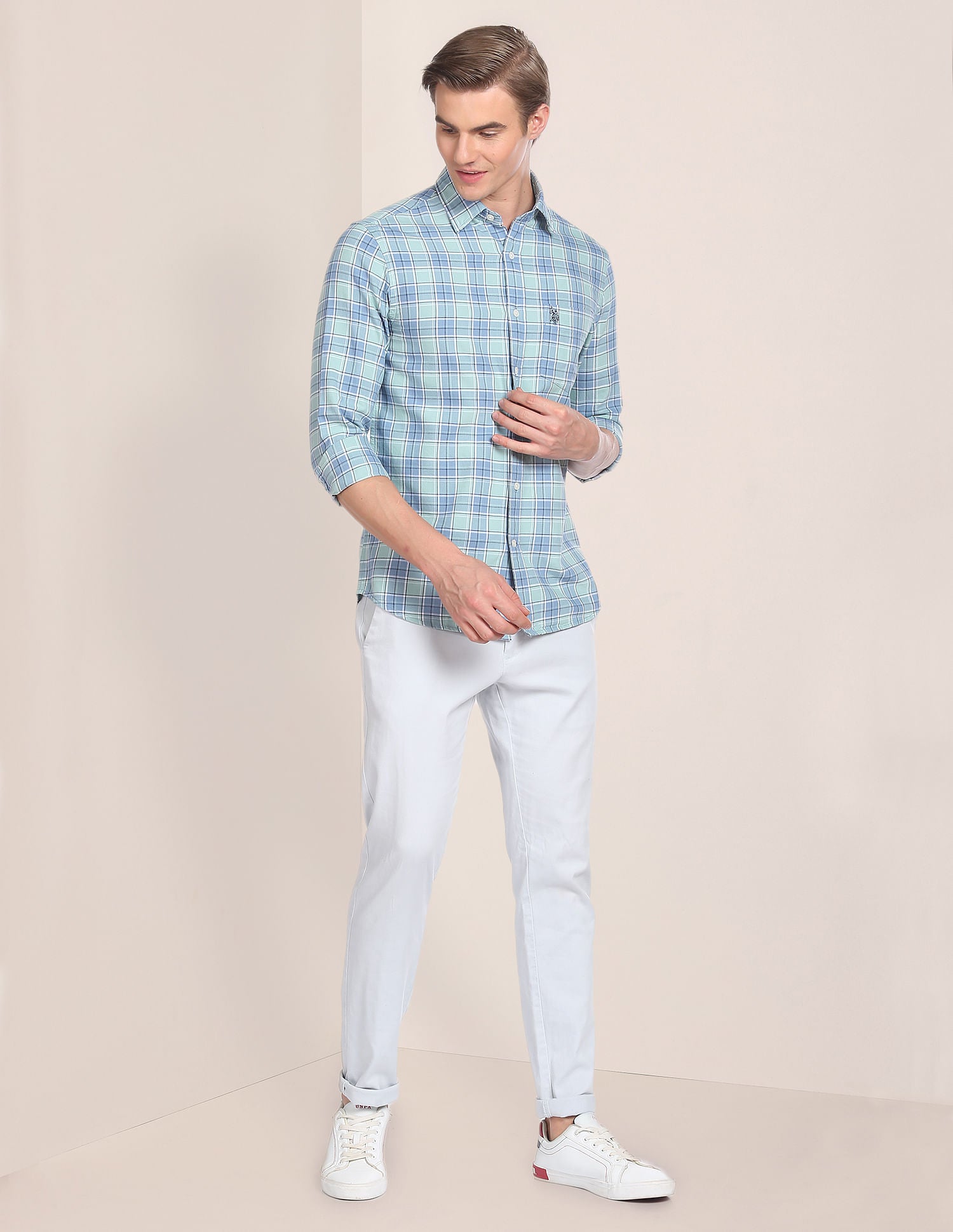 Tartan Check Tailored Fit Shirt Light Green - U.S. Polo Assn. India | Large