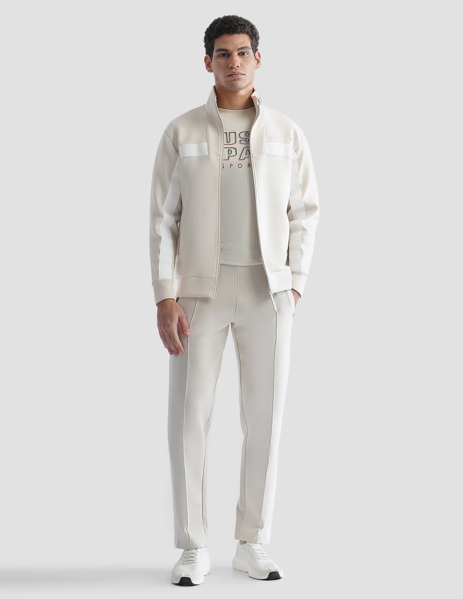 Slim Fit Zipper Active Sweatshirt Beige - U.S. Polo Assn. India | Large