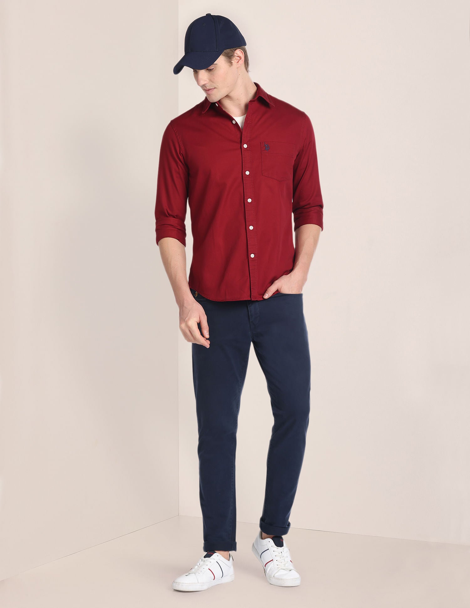 Solid Twill Casual Shirt Maroon - U.S. Polo Assn. India | Large