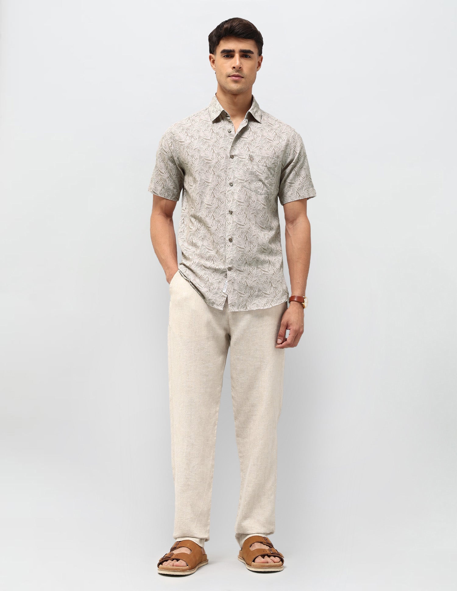 Tropical Printed Tailored Fit Shirt Khaki - U.S. POLO ASSN. | Large