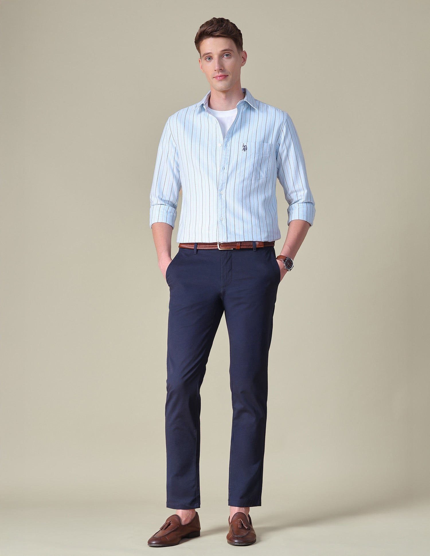 Vertical Striped Tailored Fit Shirt Light Blue - U.S. POLO ASSN. | Large