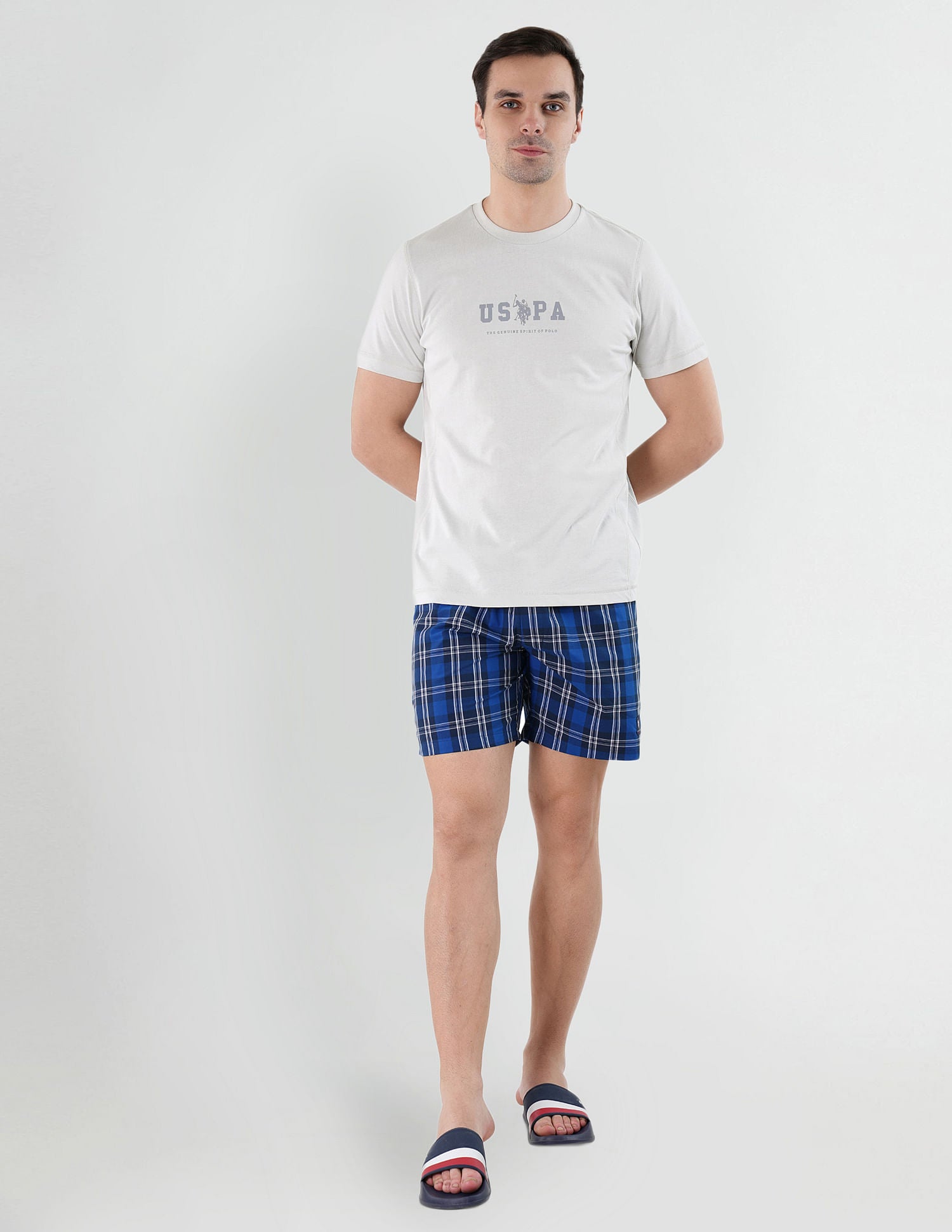 Checkered Cotton Twill EX002 Boxers - Pack Of 1 Navy, True Blue and White - U.S. POLO ASSN. | Large