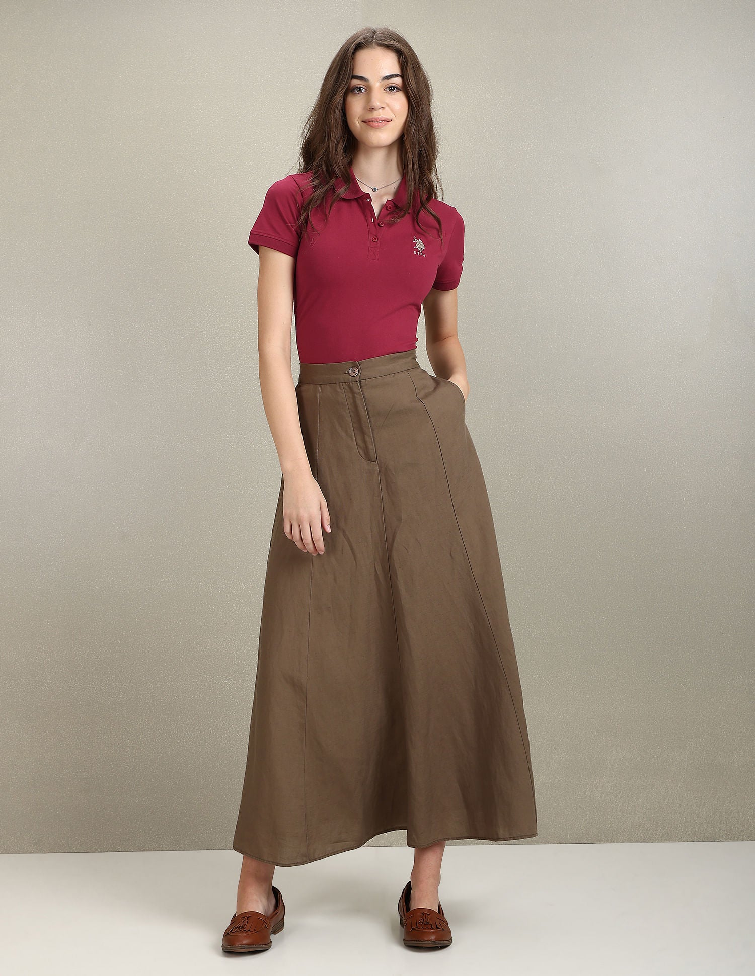 Metallic Logo Slim Polo Shirt Wine - U.S. POLO ASSN. | Large