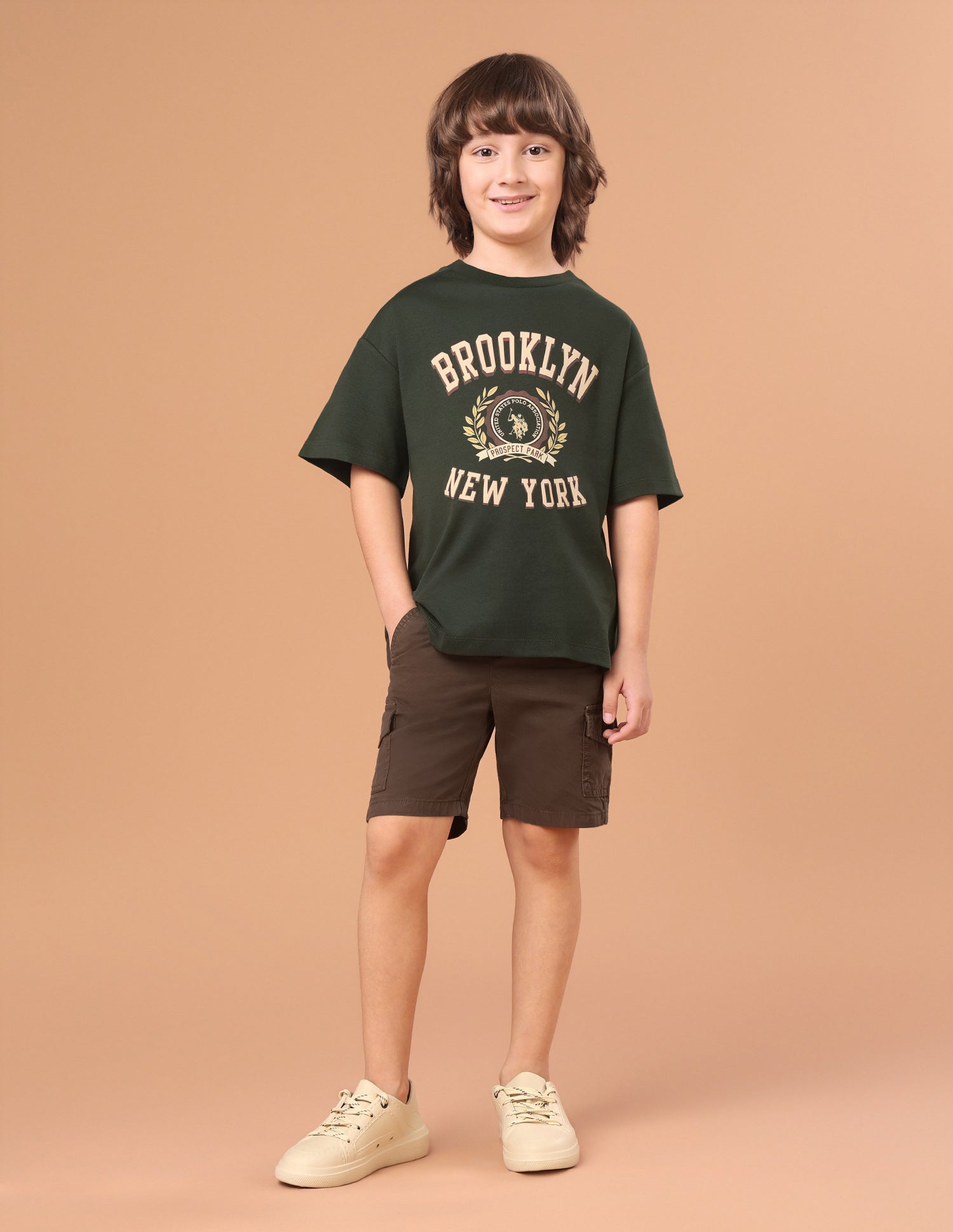 Typographic Brand Printed Oversized Fit T-Shirt Olive - U.S. Polo Assn. India | Large