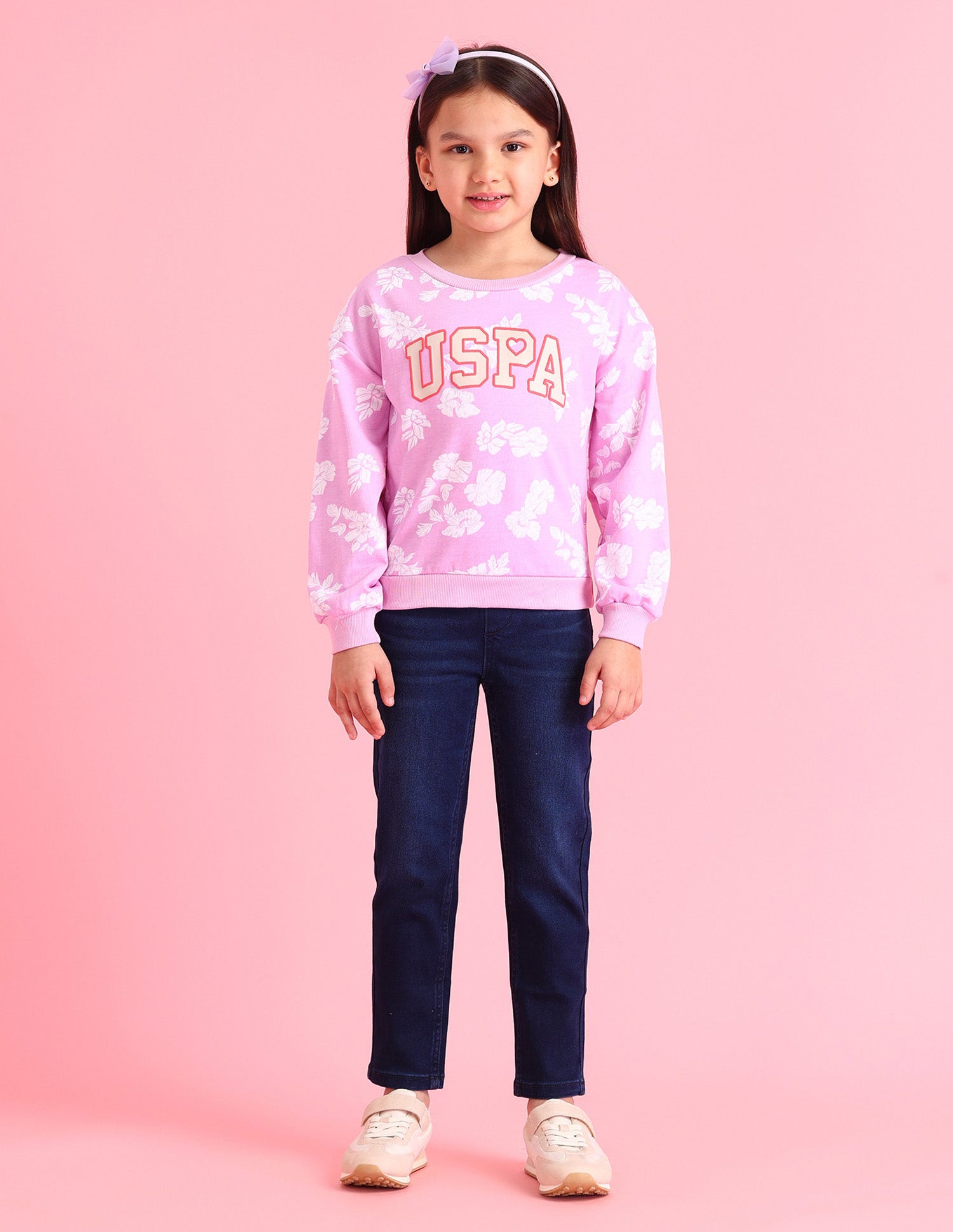 Girls Floral Printed Regular Fit Sweatshirt Light Purple - U.S. POLO ASSN. | Large
