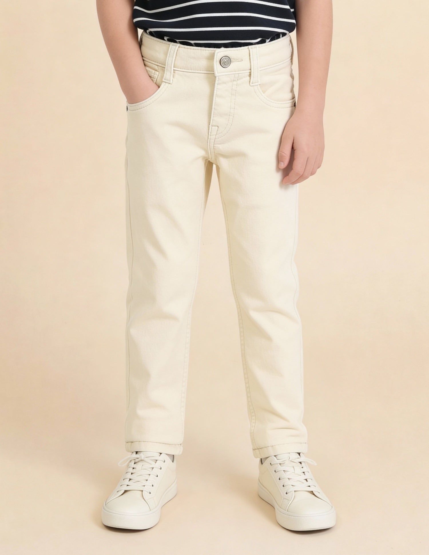 Boys Slim Fit Mid Rise Jeans Off White - U.S. Polo Assn. India | Large
