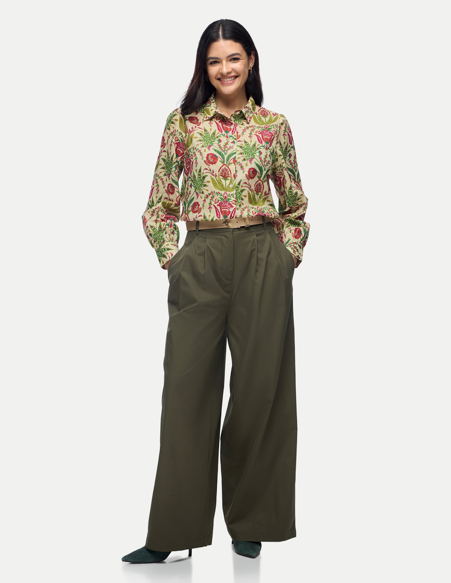 Floral Printed Regular Fit Shirt Ecru - U.S. Polo Assn. India | Large