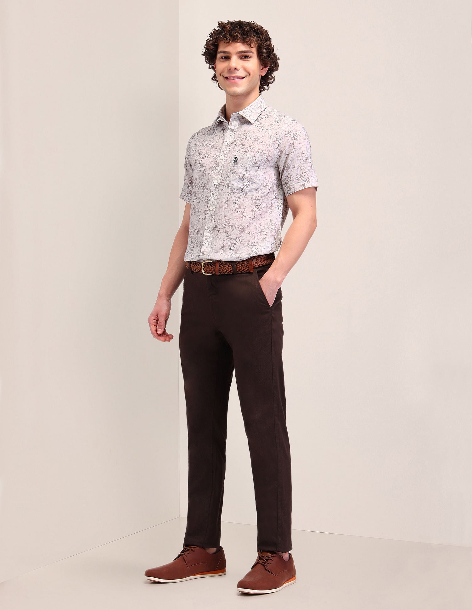 Printed Poplin Tailored Fit Shirt Grey - U.S. Polo Assn. India | Large