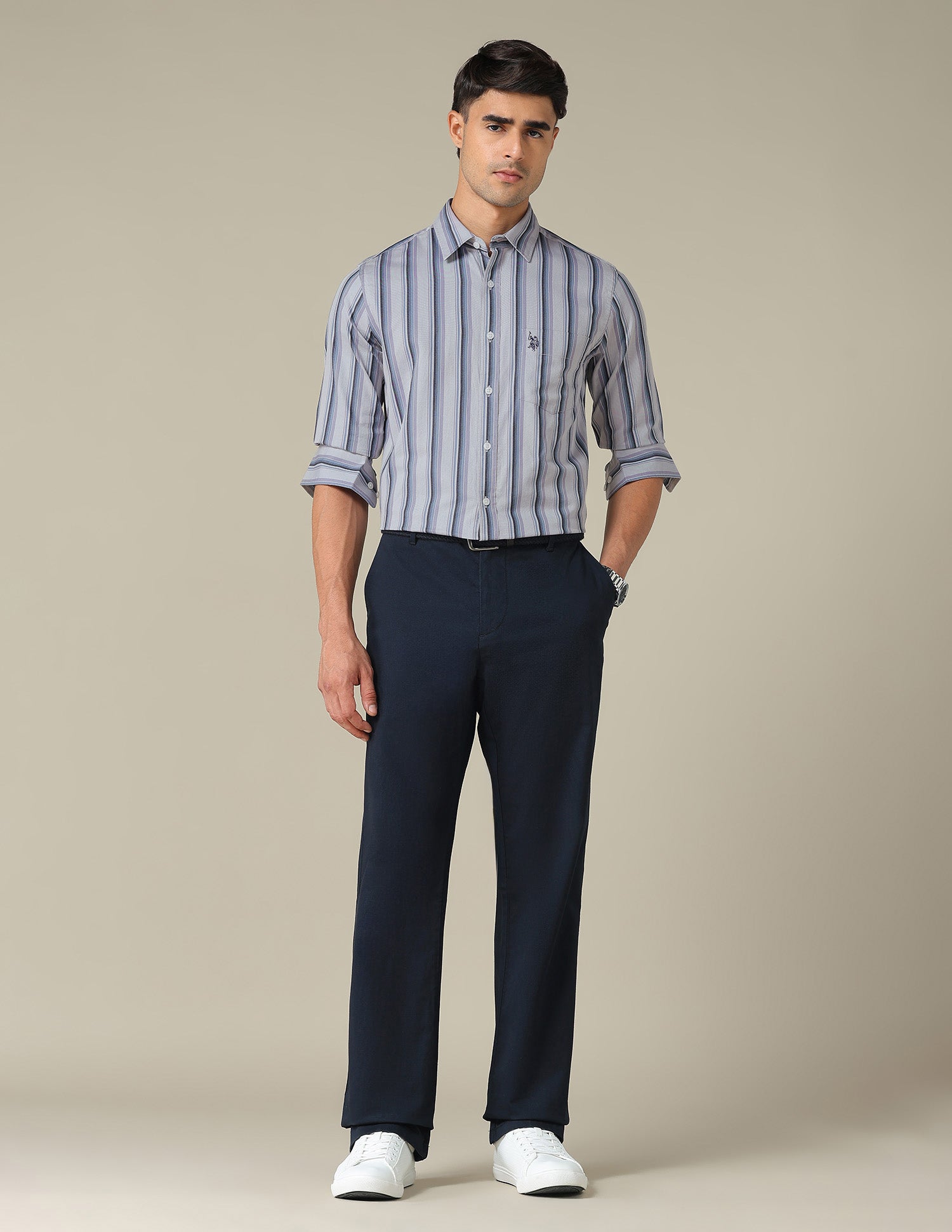 Tailored Fit Vertical Striped Shirt Lavender - U.S. POLO ASSN. | Large