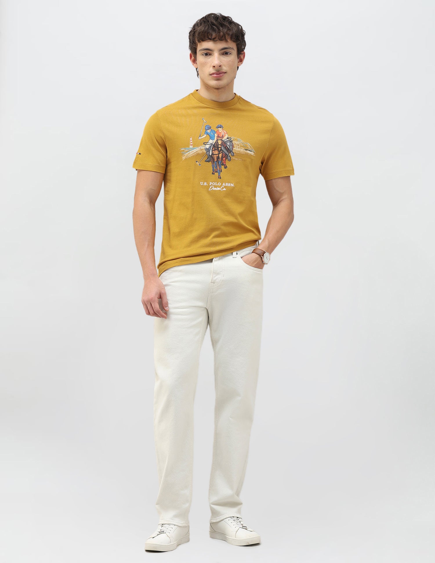 Motel On The Coast Graphic Brand Printed T-Shirt Mustard - U.S. Polo Assn. India | Large