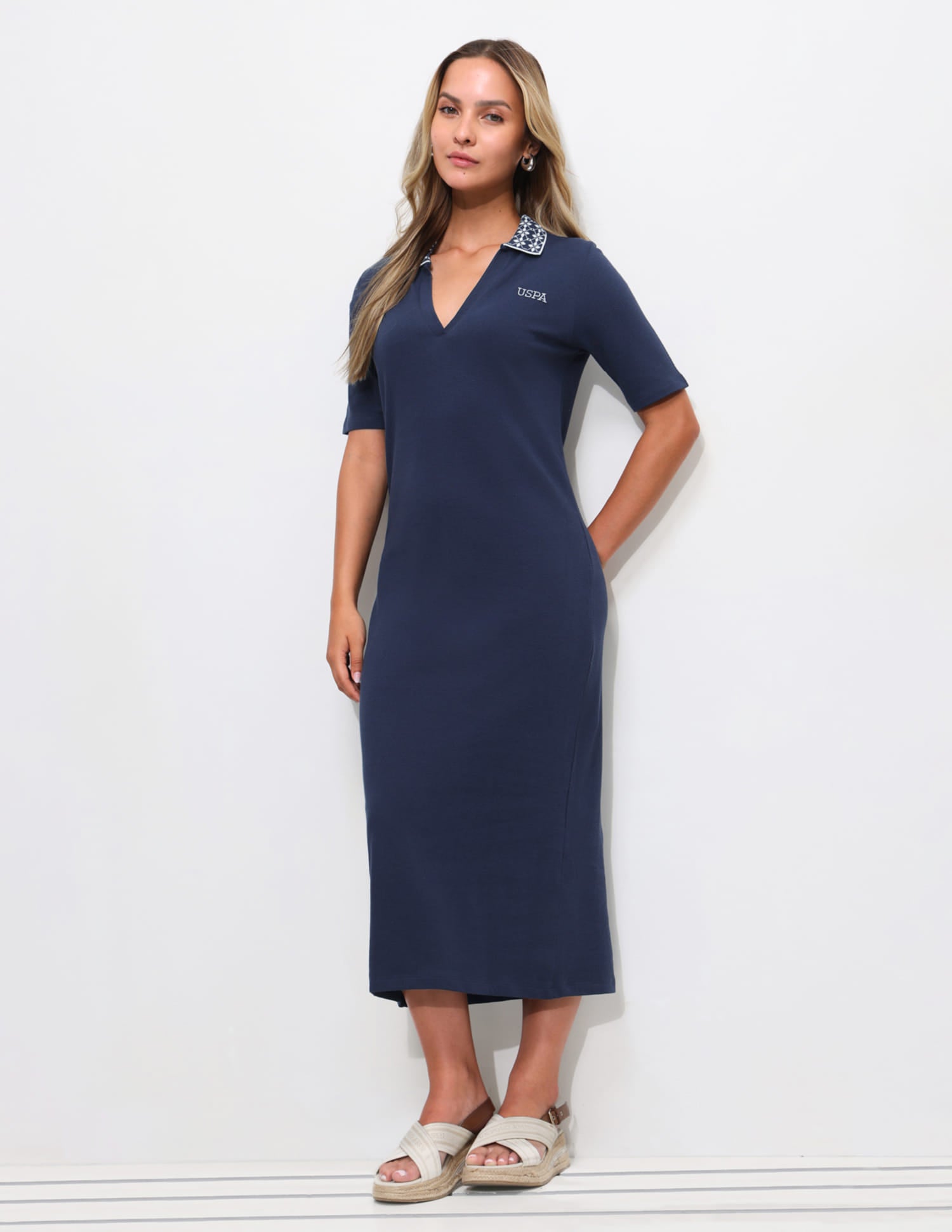 Textured Midi Polo Dress Blue - U.S. Polo Assn. India | Large