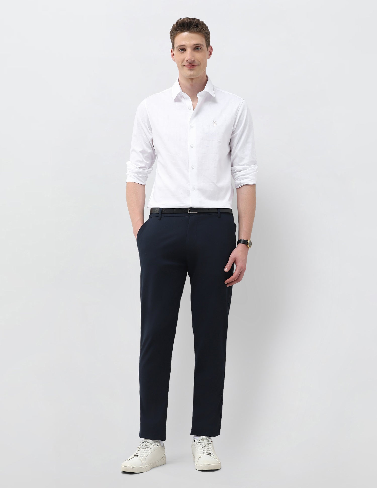 Dobby Self Design Grid Tattersall Checked Shirt White - U.S. Polo Assn. India | Large