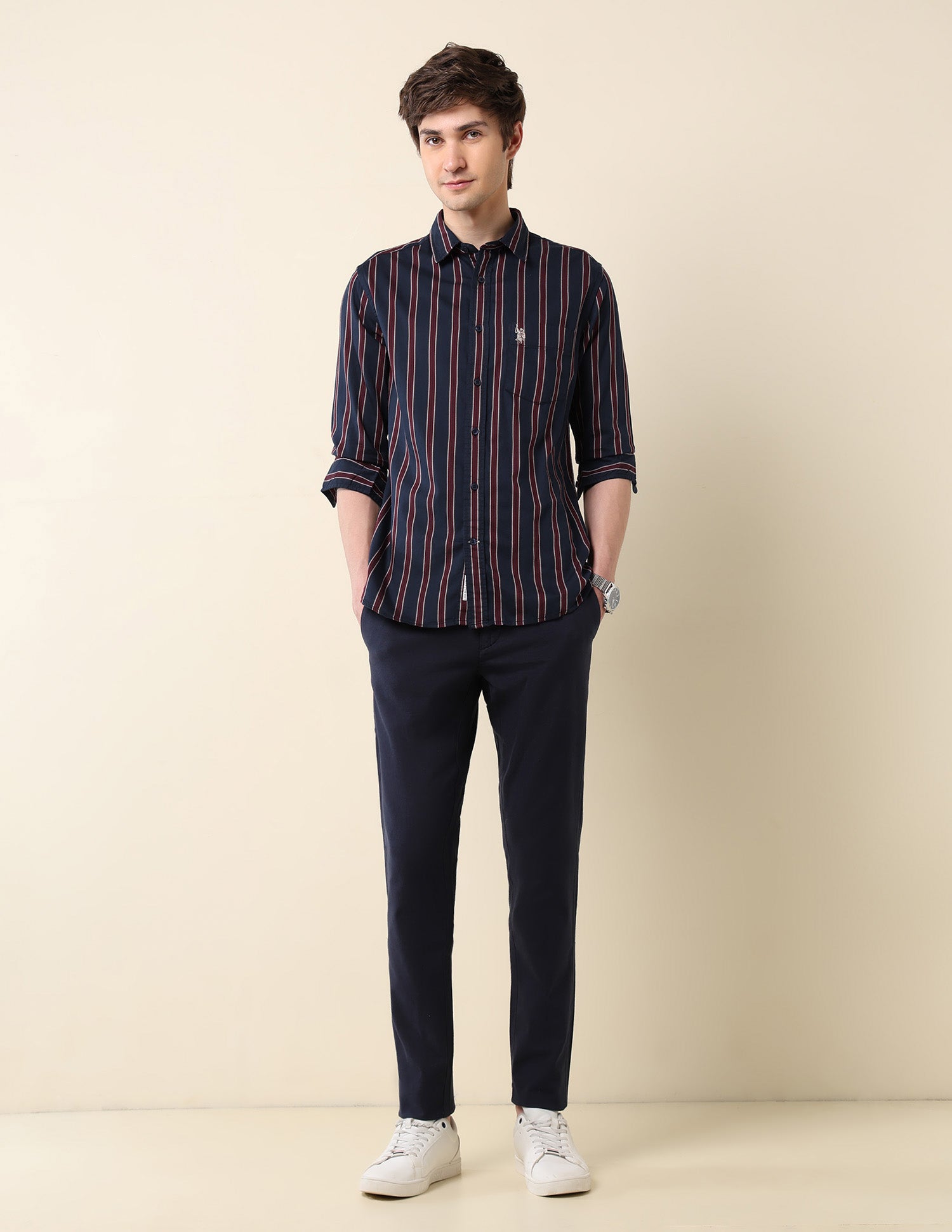 Vertical Striped Pure Cotton Shirt Navy - U.S. Polo Assn. India | Large