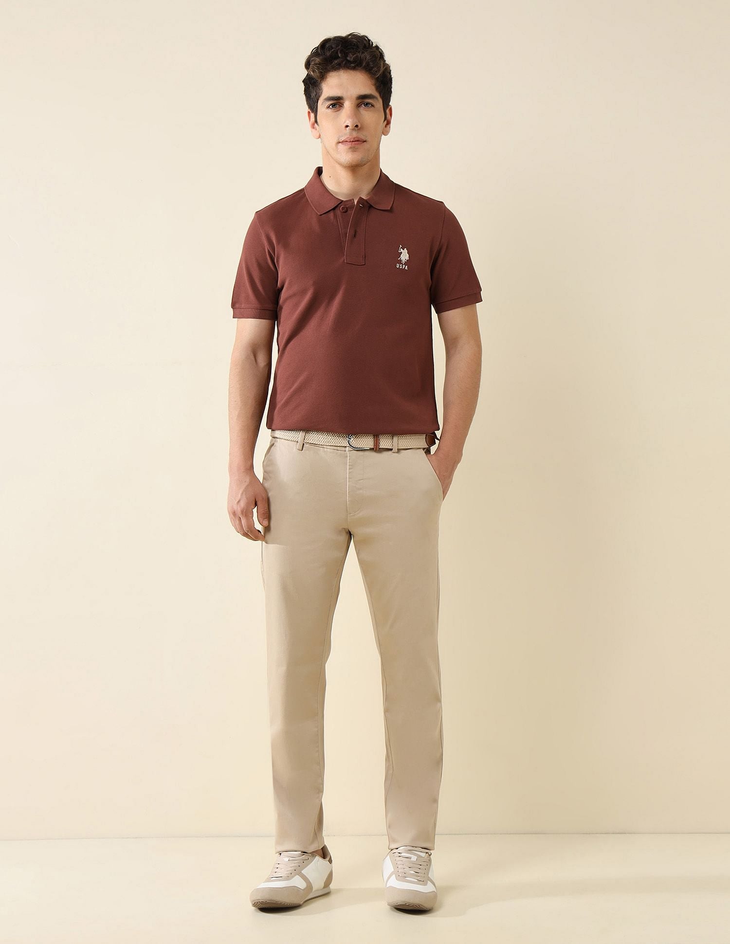 Pure Cotton Slim Fit Polo Shirt Light Brown - U.S. Polo Assn. India | Large