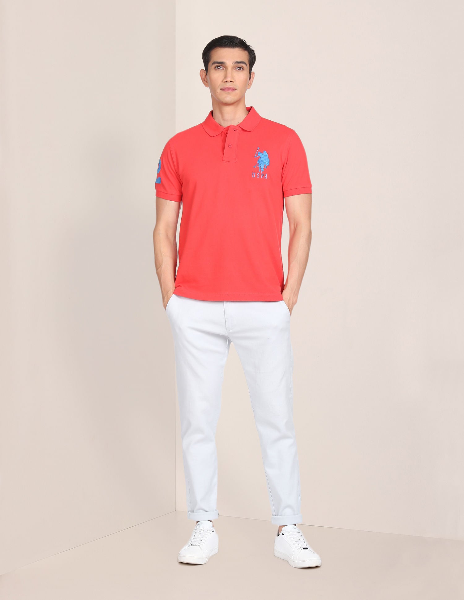 Compact Cotton Logo Polo Shirt Coral - U.S. POLO ASSN. | Large