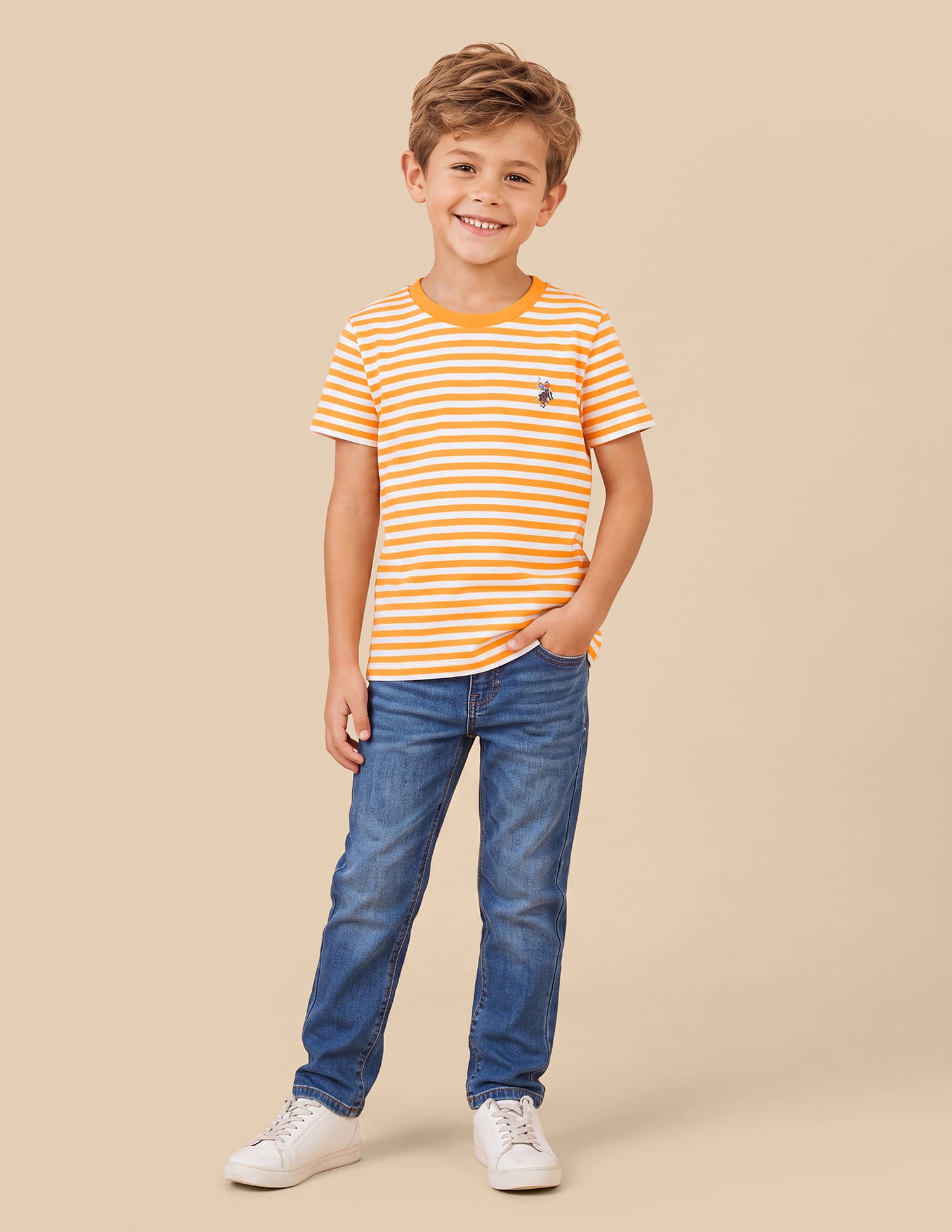 Horizontal Striped Regular Fit T-Shirt Orange - U.S. Polo Assn. India | Large