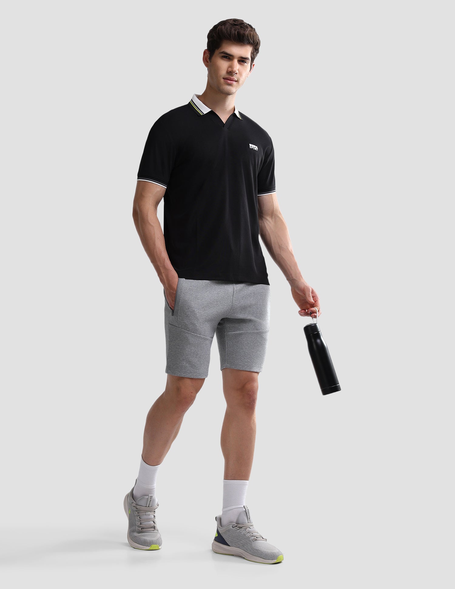 Solid Slim Fit Active Polo Shirt Black - U.S. Polo Assn. India | Large