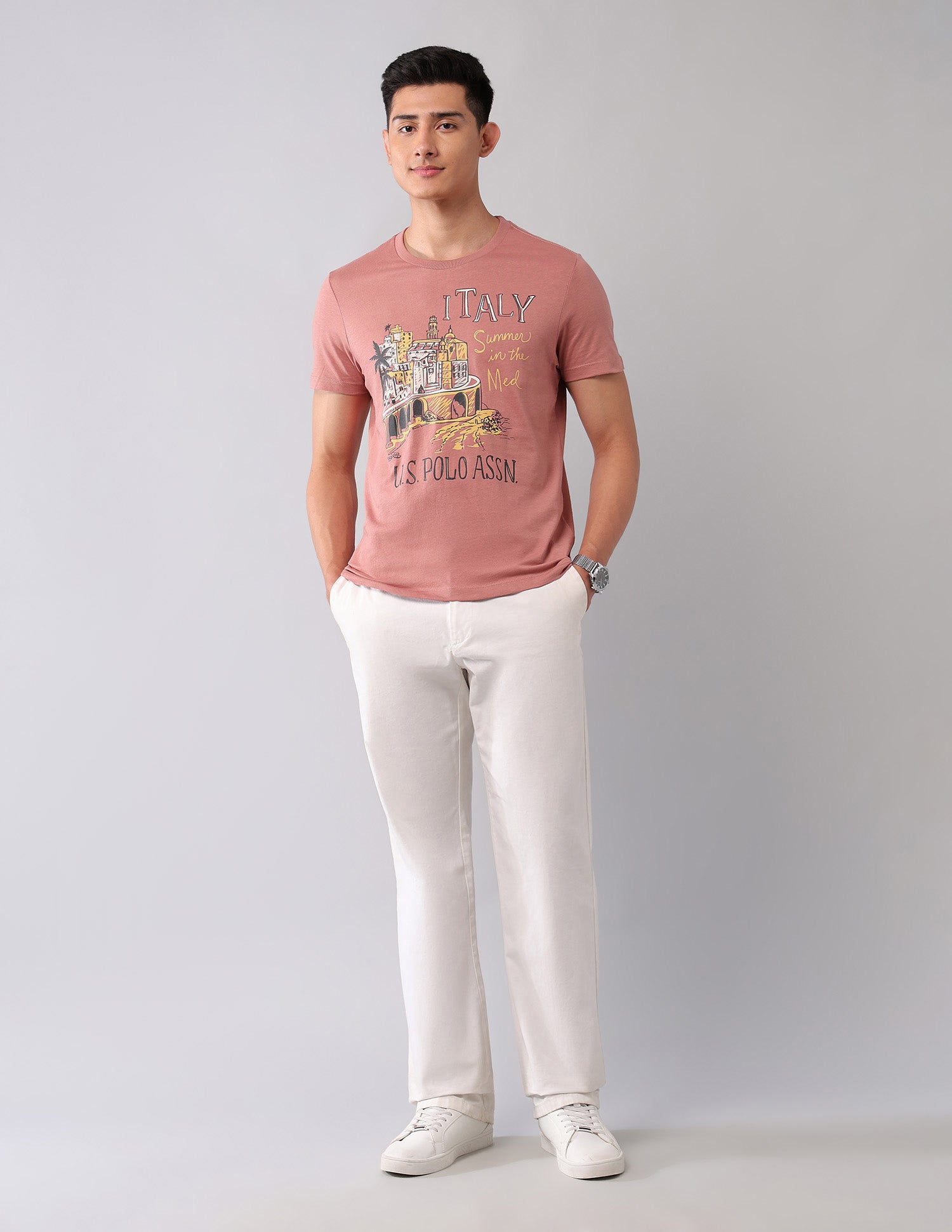Muscle Fit Graphic Printed T-Shirt Peach - U.S. Polo Assn. India | Large