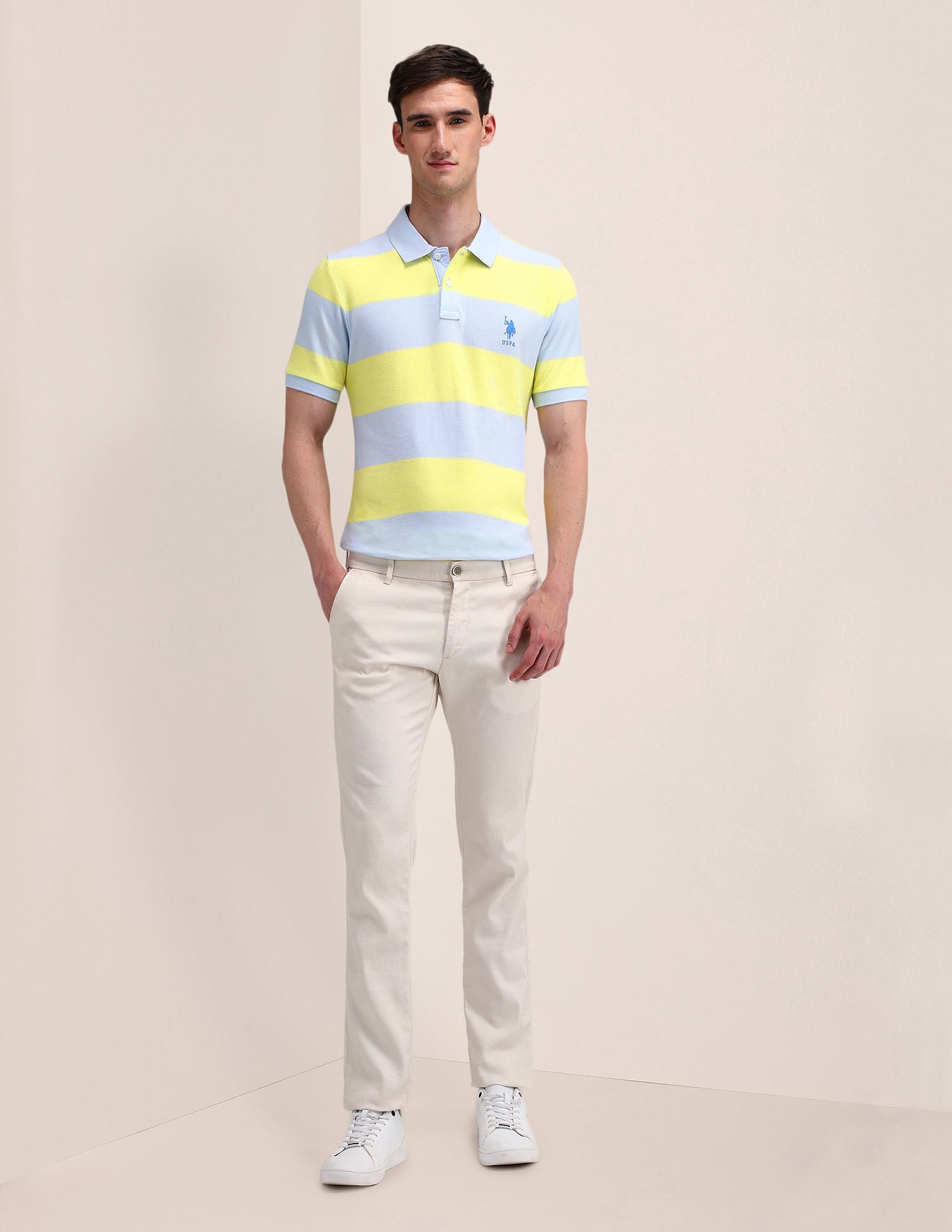 Slim Fit Horizontal Striped Polo Shirt Yellow - U.S. Polo Assn. India | Large