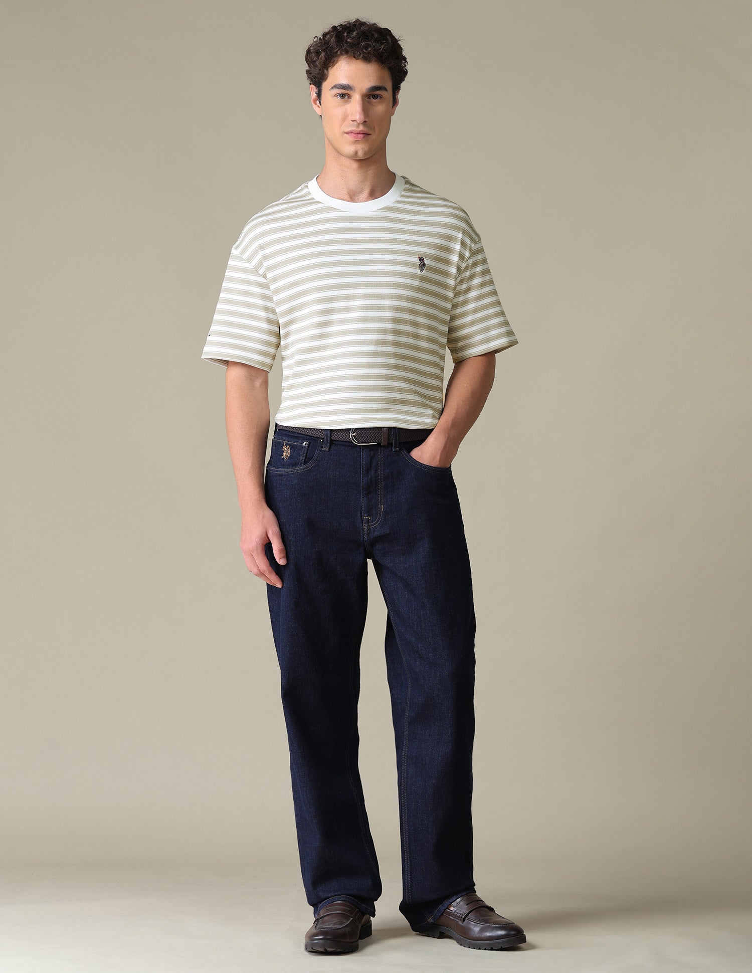 Relaxed Fit Horizontal Striped T-Shirt Khaki - U.S. Polo Assn. India | Large