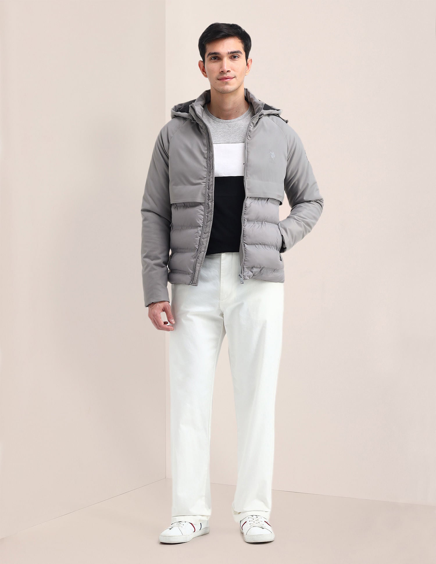 Solid Hooded Puffer Jacket Grey - U.S. Polo Assn. India | Large