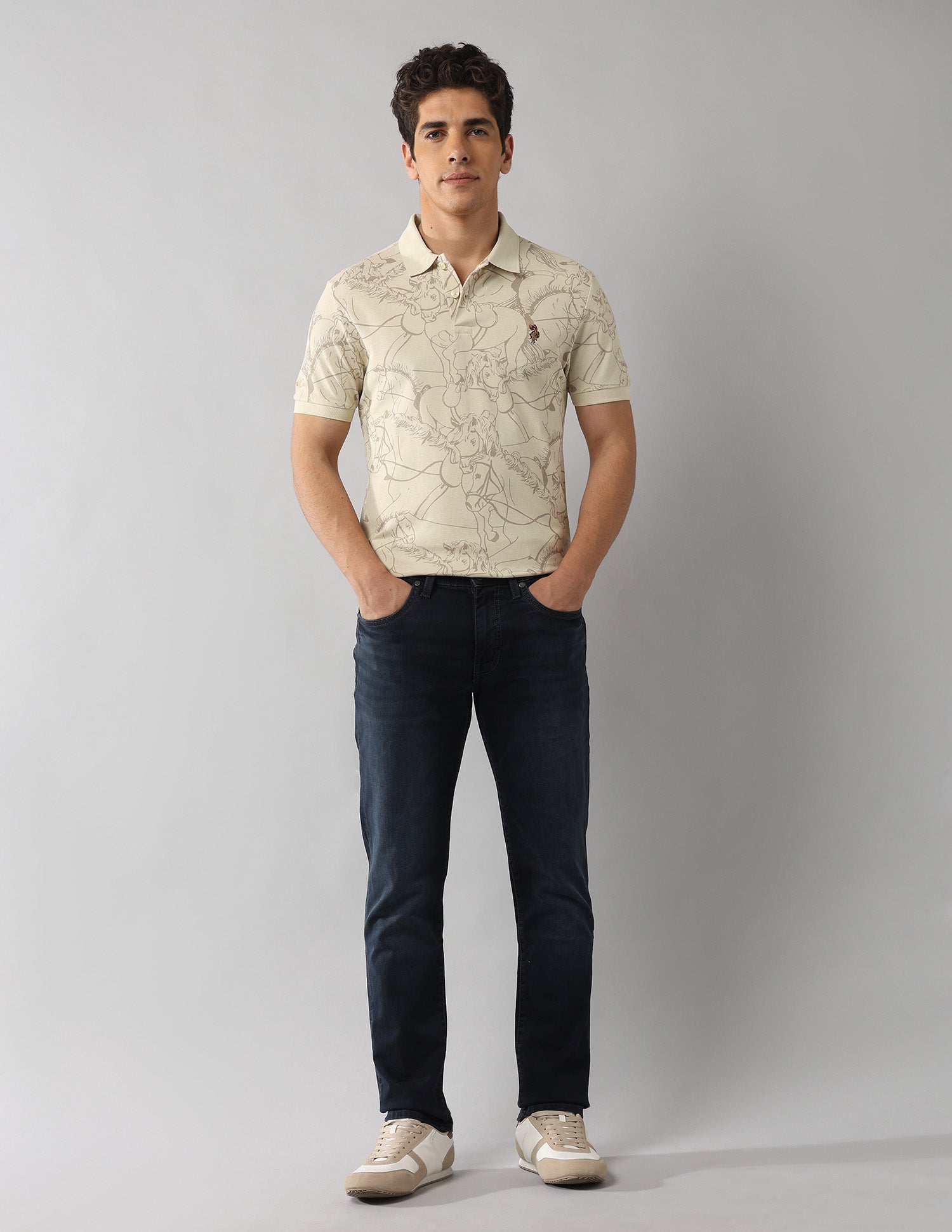 Muscle Fit Work And Wander Polo Shirt Beige - U.S. Polo Assn. India | Large