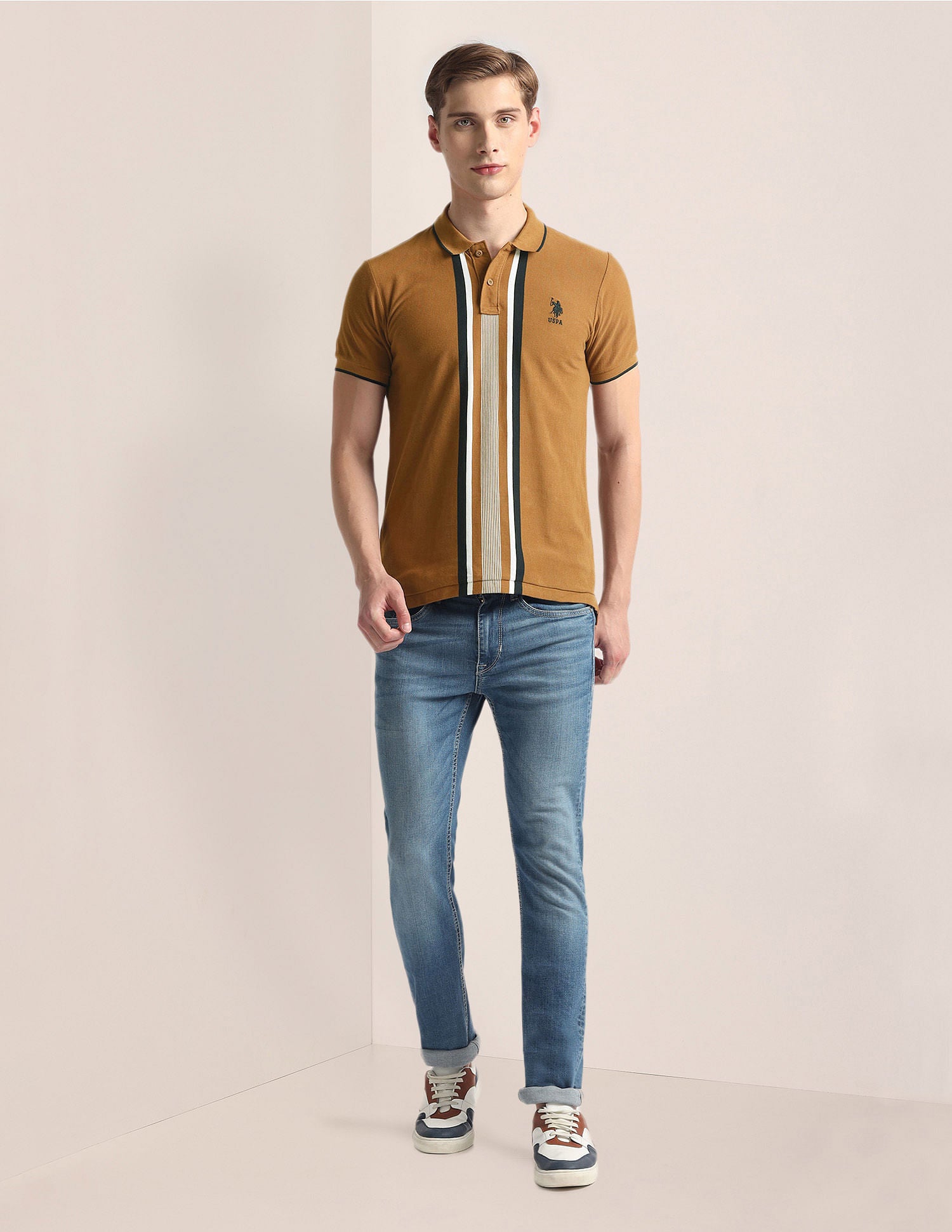 Vertical Stripe Pique Polo Shirt Brown - U.S. Polo Assn. India | Large