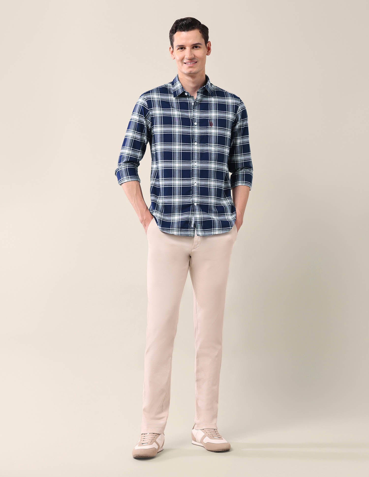 Tailored Fit Grid Tattersall Checked Shirt Navy - U.S. POLO ASSN. | Large