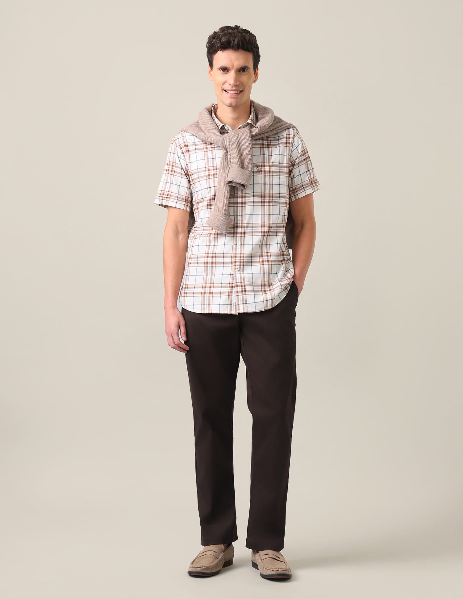 Plaid Checked Tailored Fit Shirt Beige - U.S. Polo Assn. India | Large