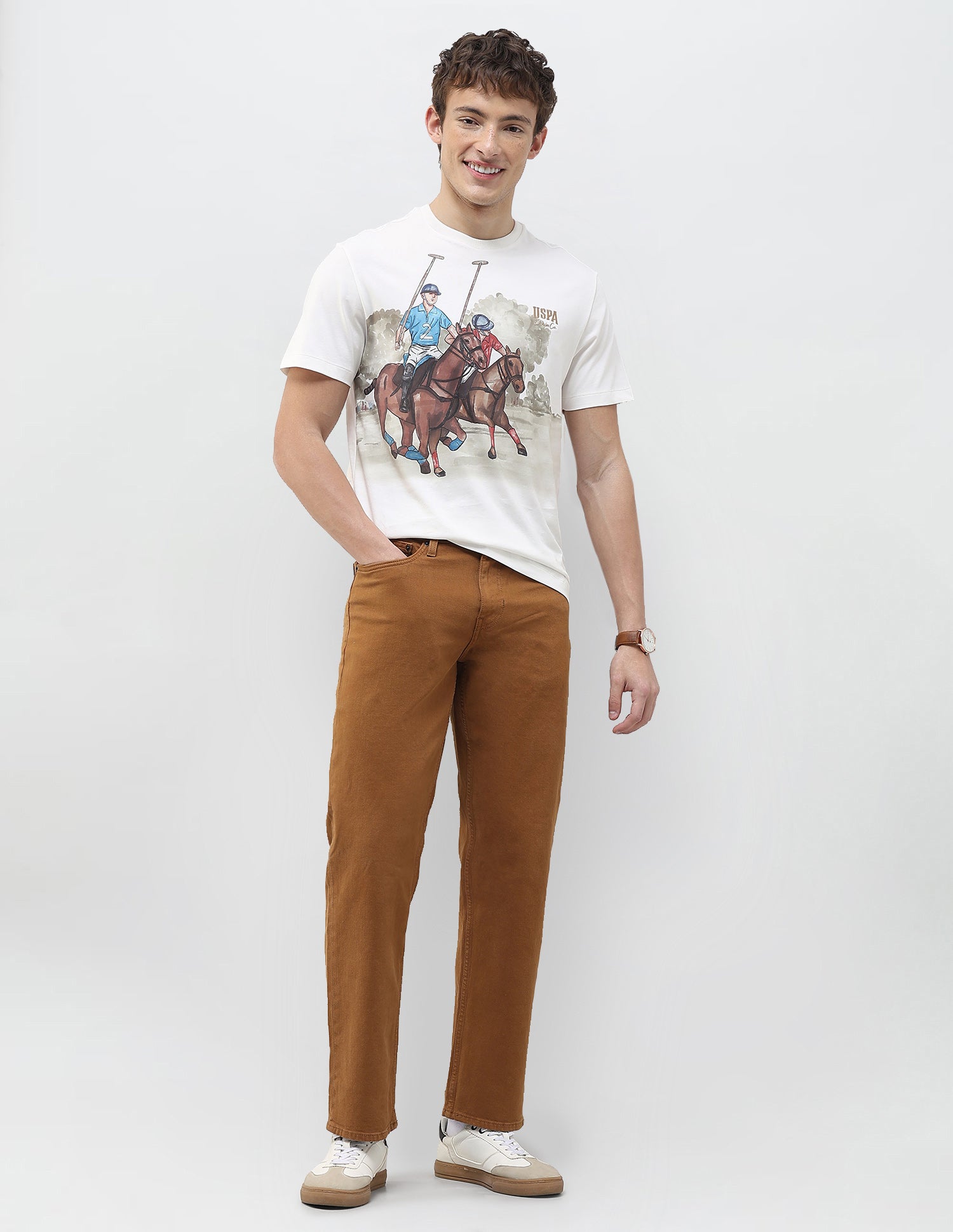 Graphic Brand Printed Slim Fit T-Shirt Ivory - U.S. Polo Assn. India | Large