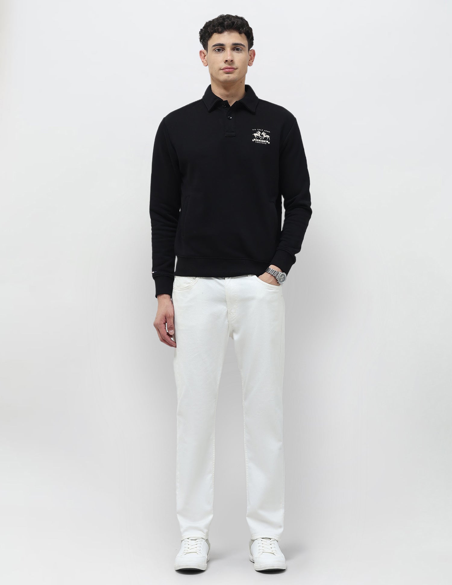 Solid Regular Fit Sweatshirt Black - U.S. POLO ASSN. | Large