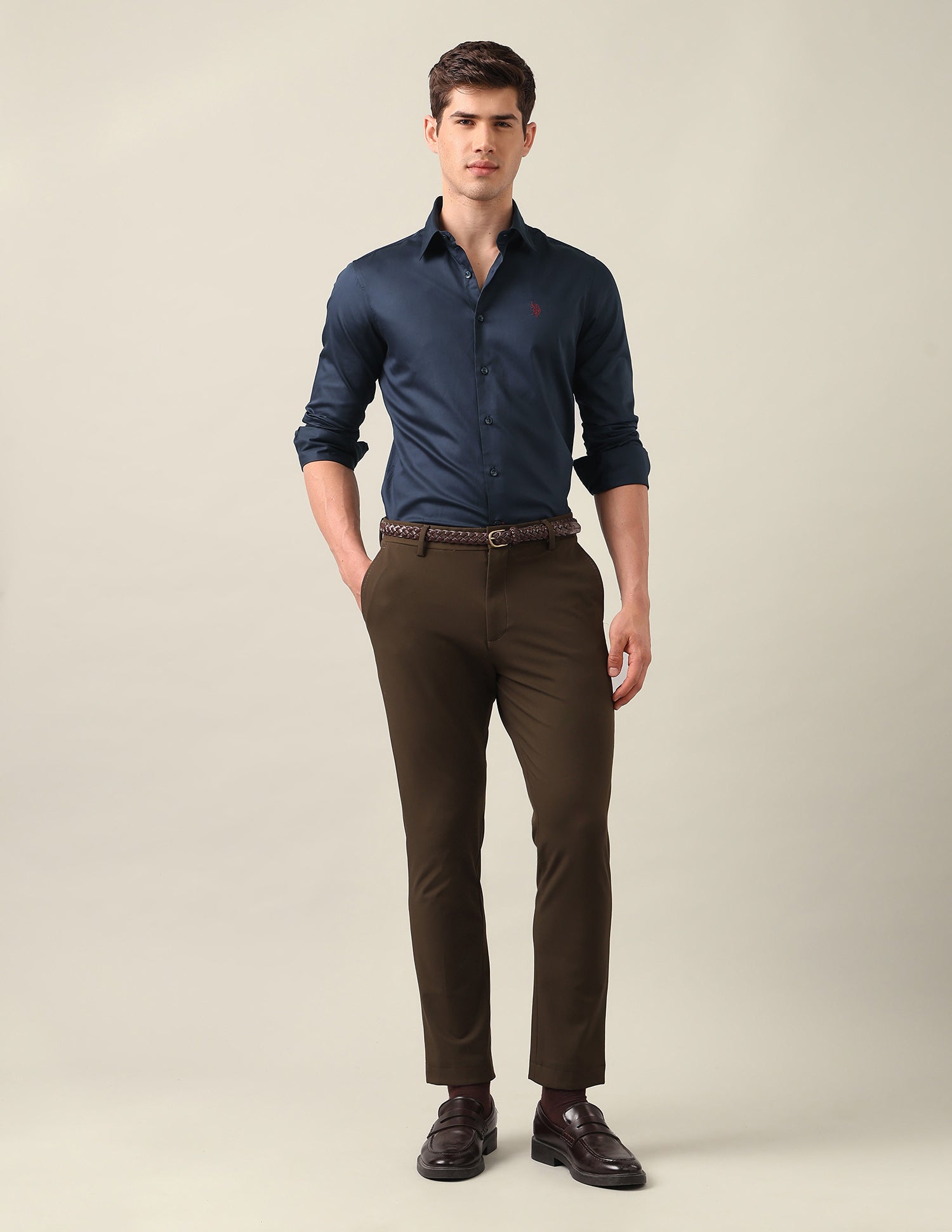 Satin Tailored Fit Shirt Navy - U.S. Polo Assn. India | Large