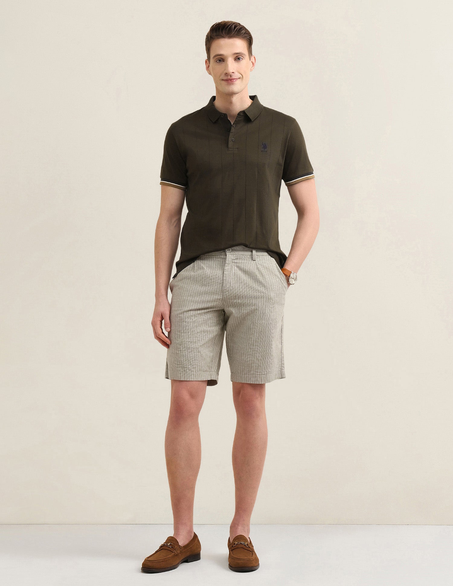 Self Design Vertical Striped Sotogrande Polo Shirt Olive - U.S. Polo Assn. India | Large