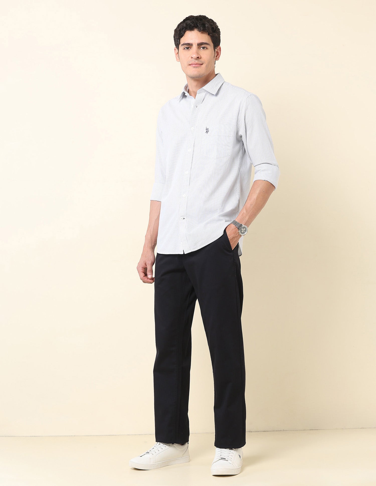 Vertical Striped Pure Cotton Shirt Blue - U.S. Polo Assn. India | Large