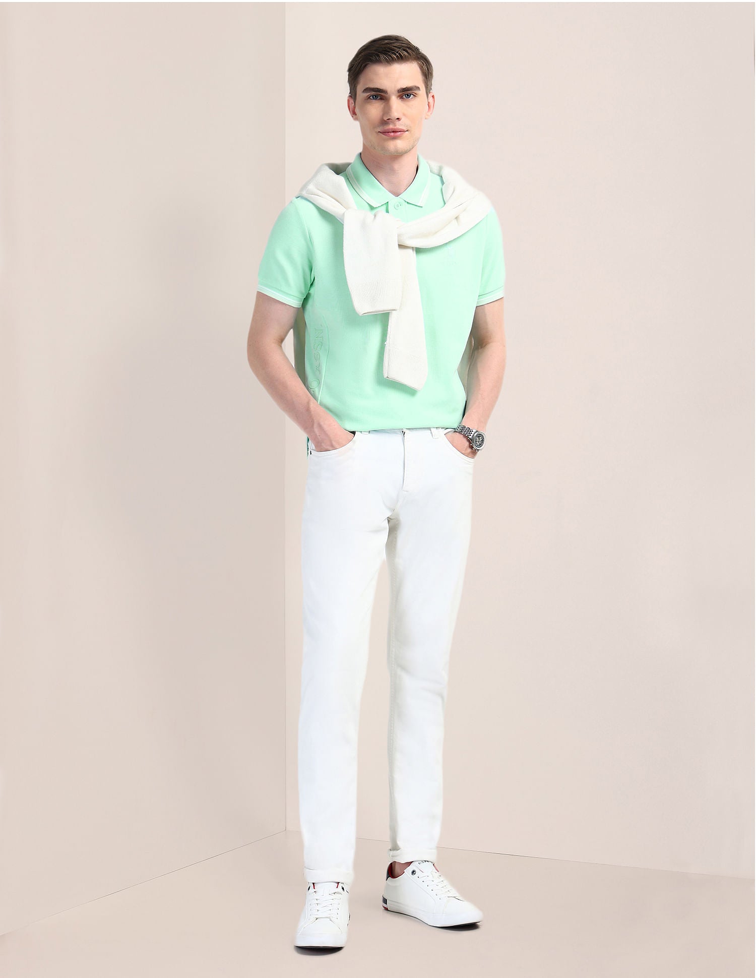 Solid Slim Fit Polo Shirt Green - U.S. Polo Assn. India | Large