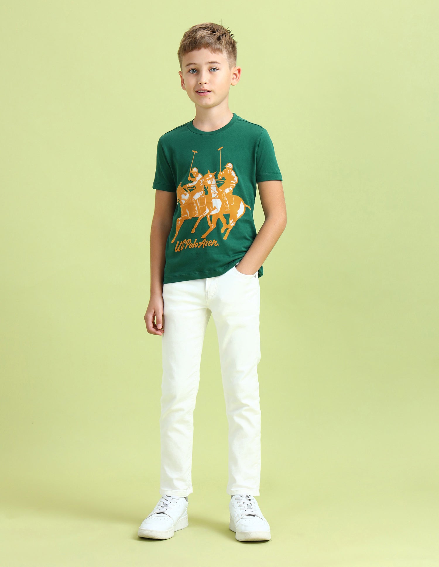 Boys Brand Printed Regular Fit T-Shirt Green - U.S. POLO ASSN. | Large