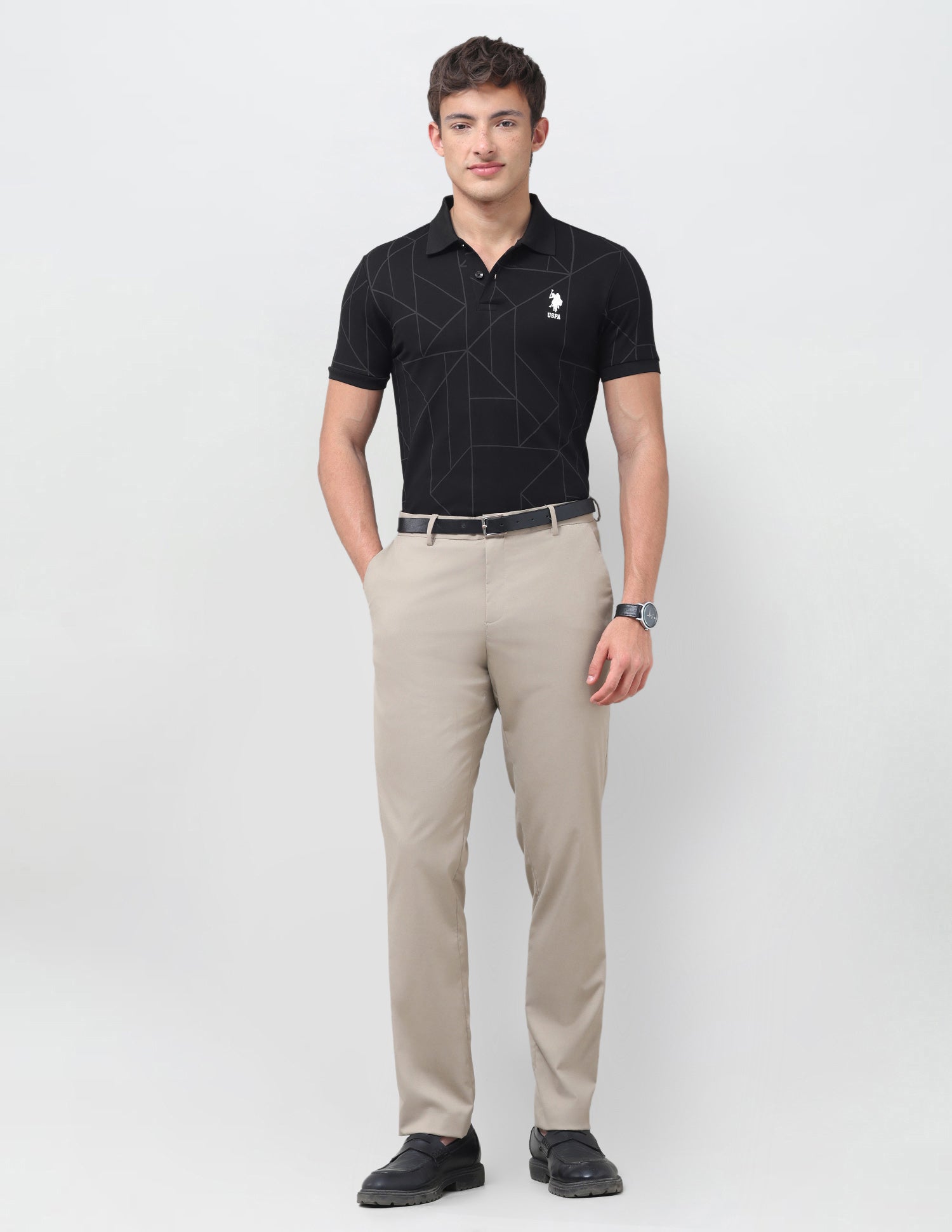 Geometric Printed Slim Fit Polo Shirt Black - U.S. Polo Assn. India | Large